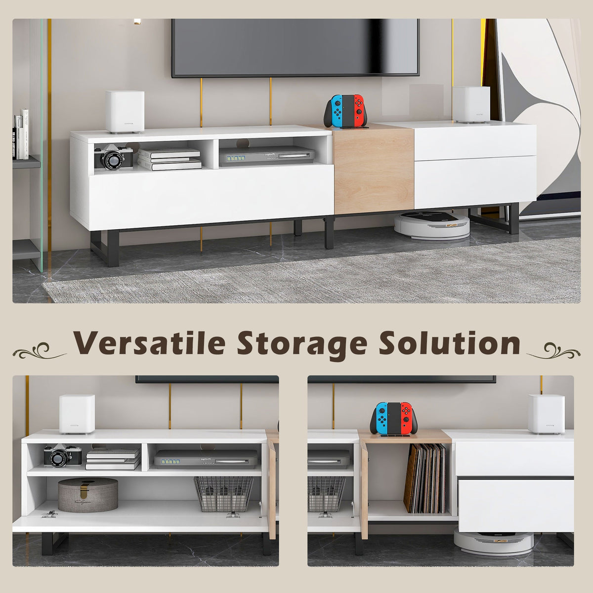 Modern TV Stand for 80'' TV with Double Storage Space