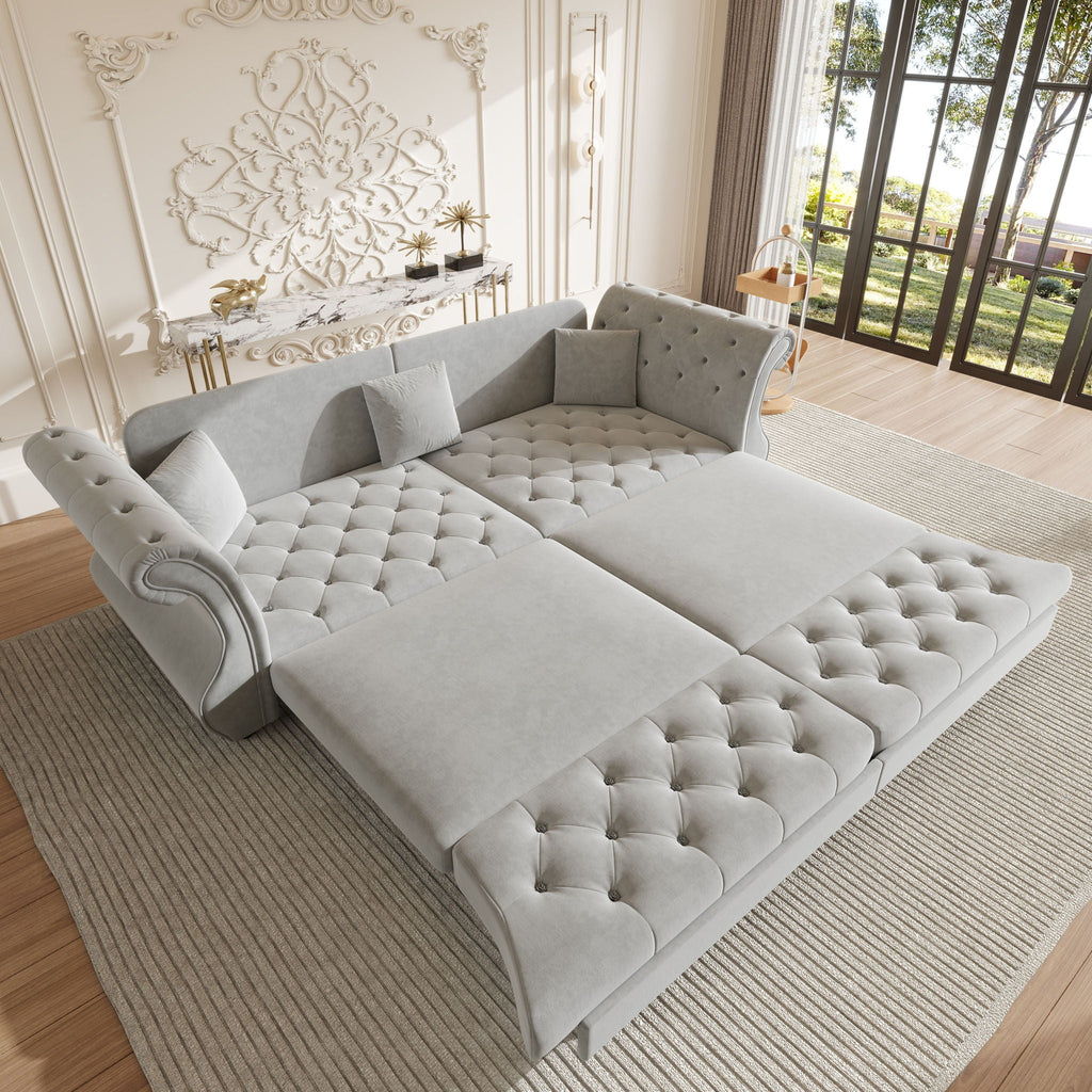 Oversized Chesterfield Pull Out Sofa Bed with Flower Tufting