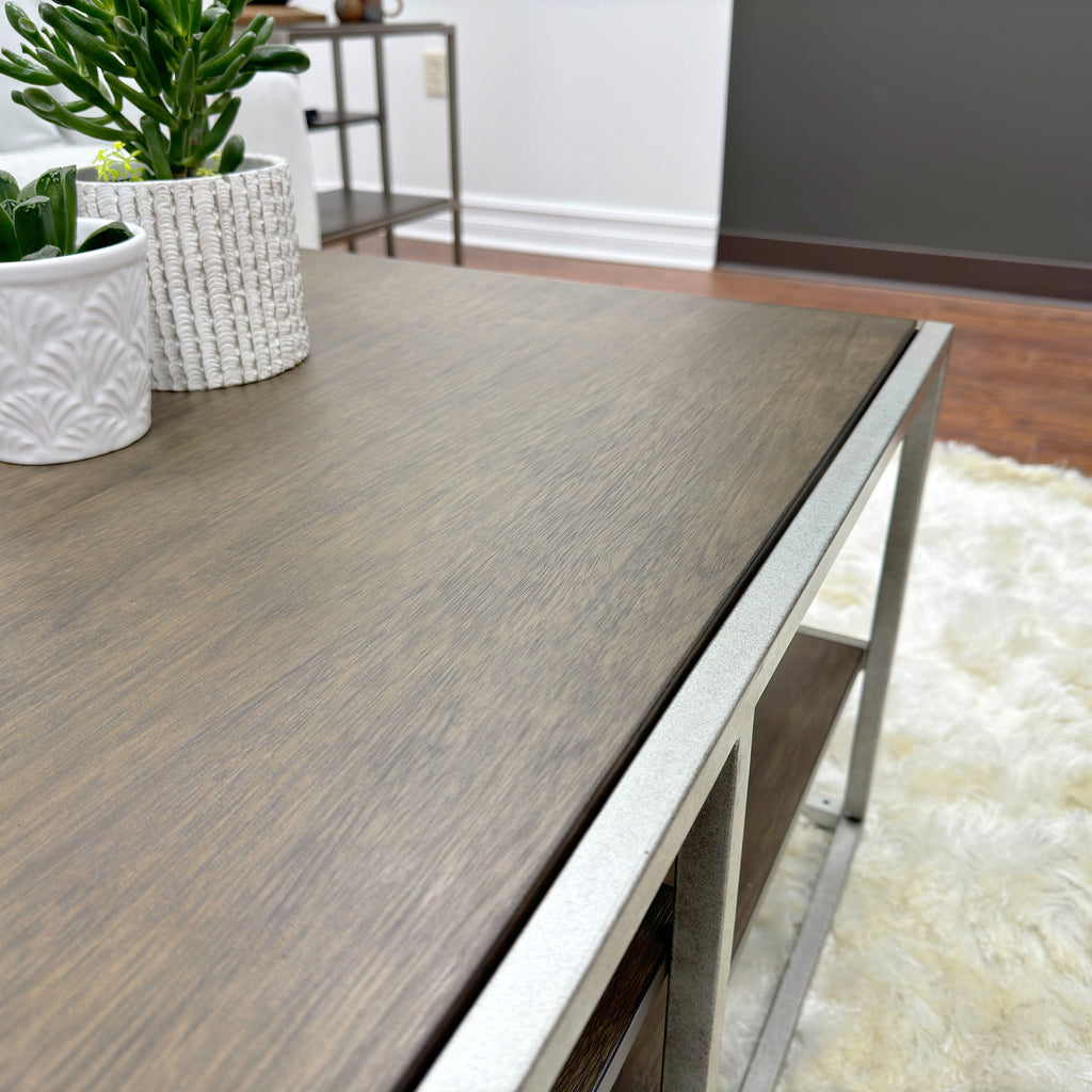 3-Piece Metal Frame Wood Coffee Table and 2 End Tables Set