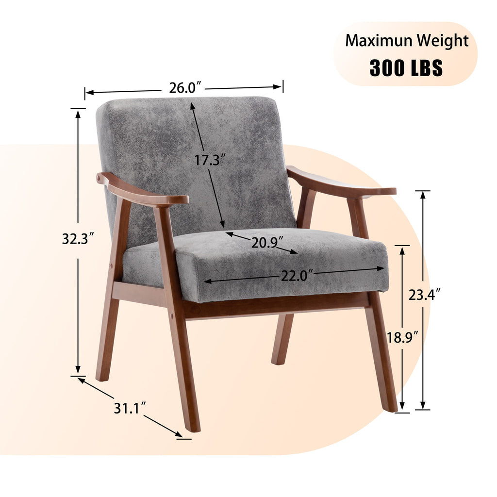 Mid Century Modern Accent Chair With Solid Wood Frame