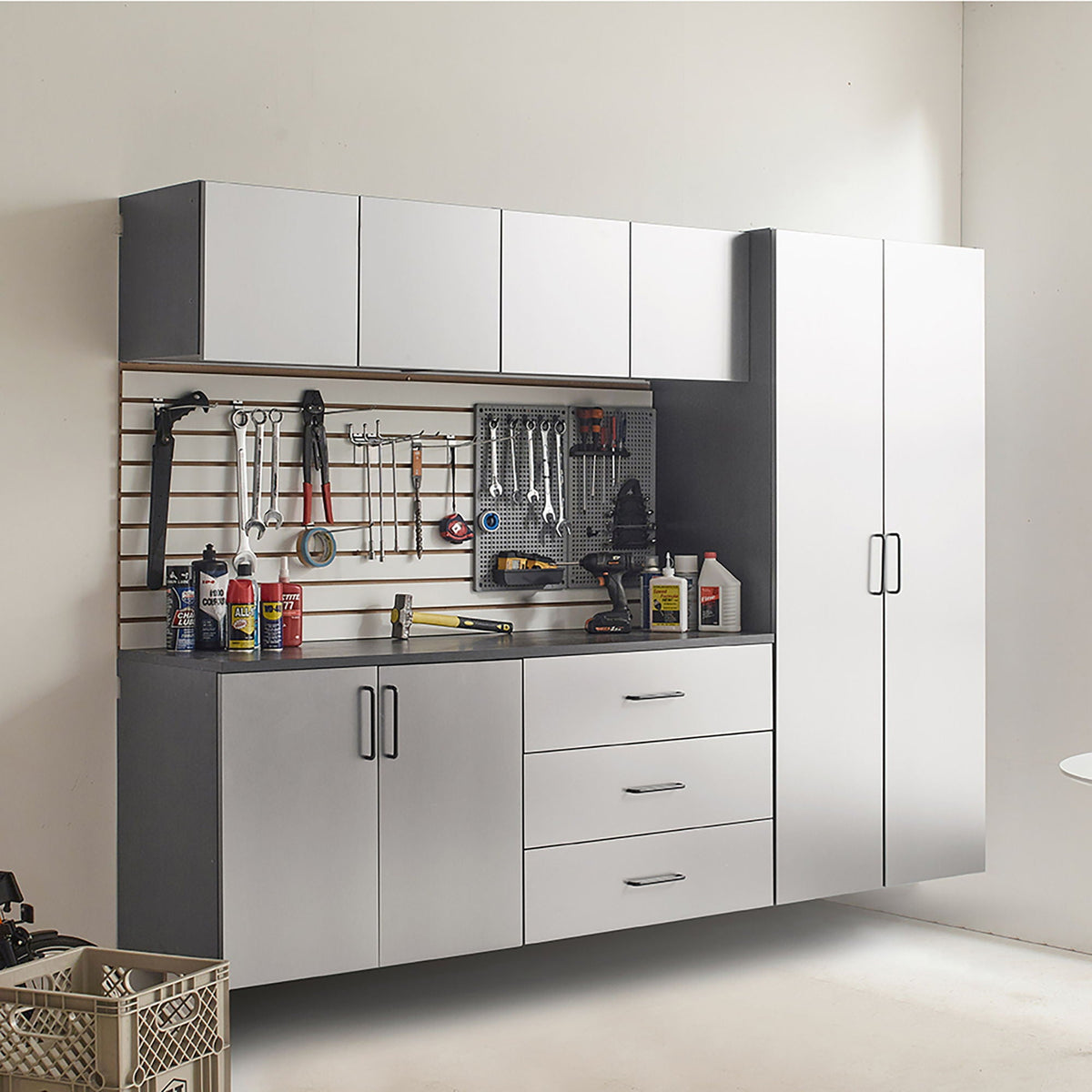Garage Cabinet Set B With Soft Closing Drawers - Metallic Gray