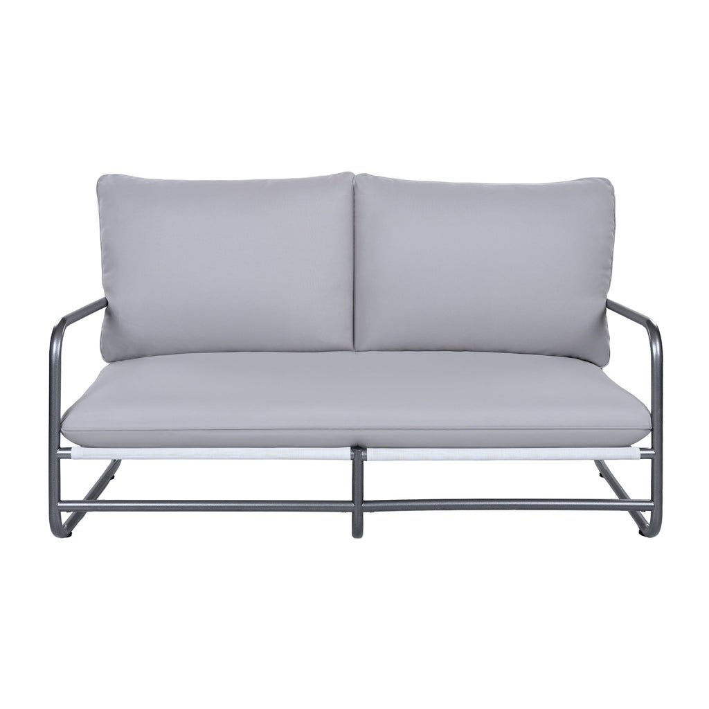 Outdoor Patio 2-Seater Aluminum Frame Loveseat with Water-Resistant Cushions - Light Gray