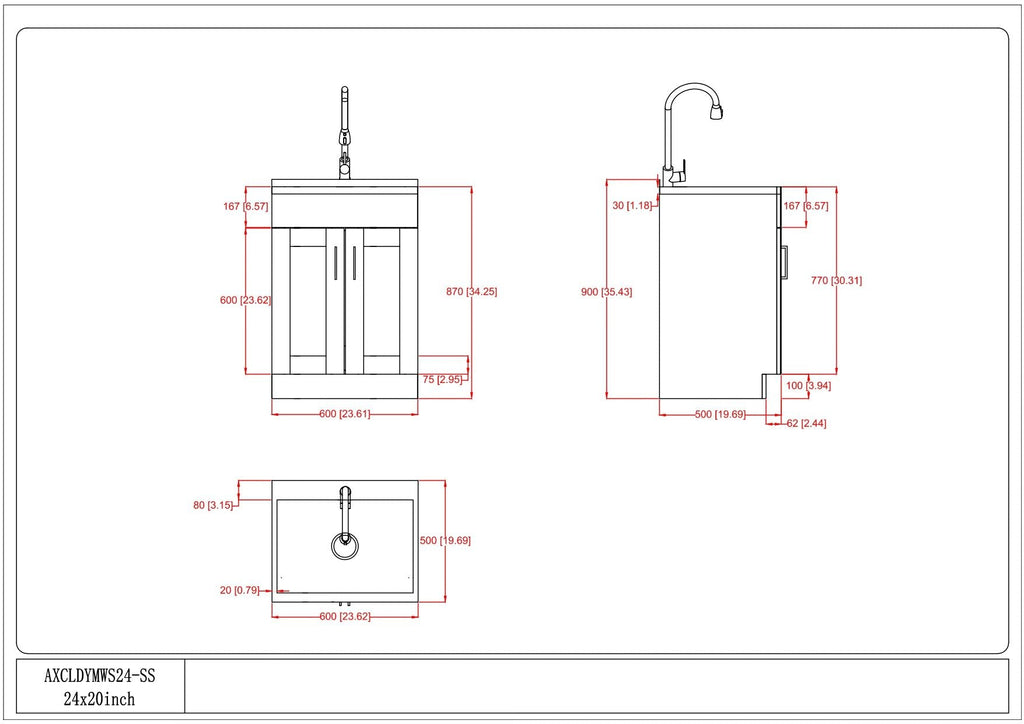 Wide, Laundry Cabinet With Faucet And Stainless Steel Sink