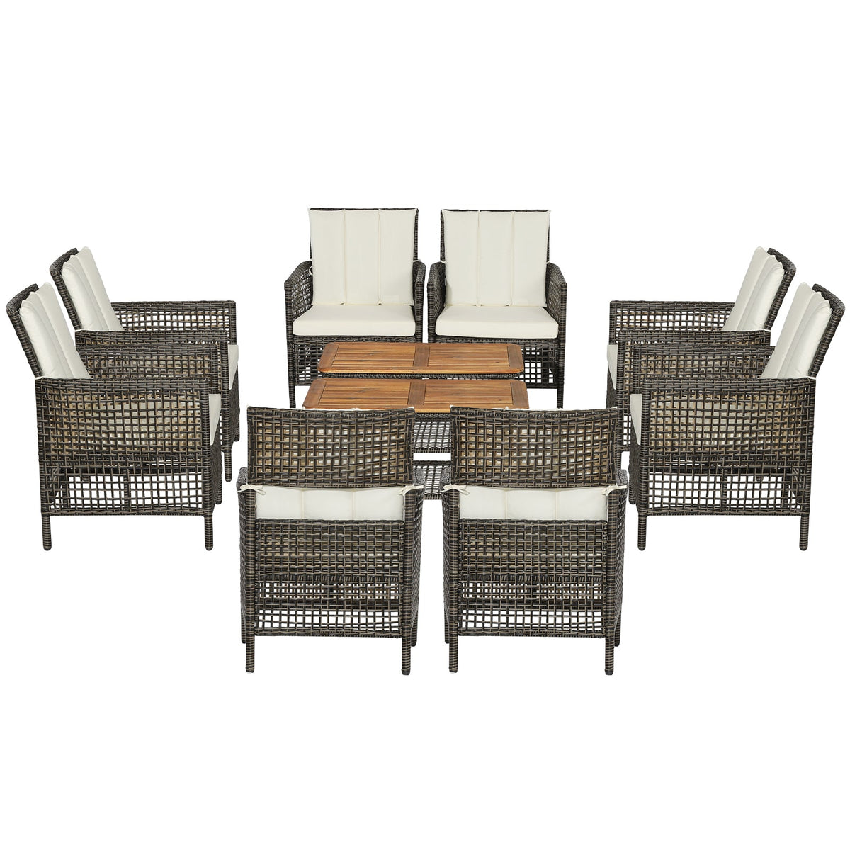 5 Pieces Patio Rattan Set Cushioned Sofa Armrest Wooden Tabletop