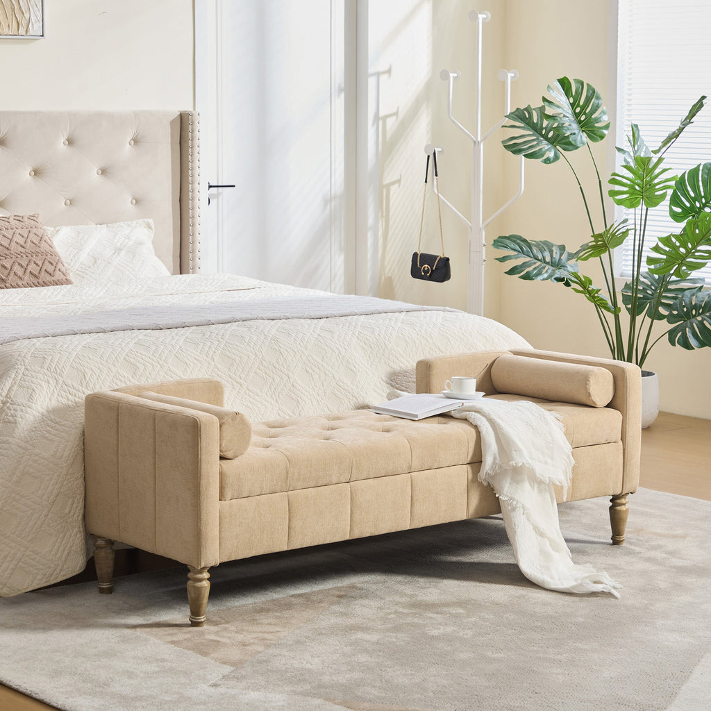64.6"W Upholstered Chenille Flip-top Storage End of Bed Bench