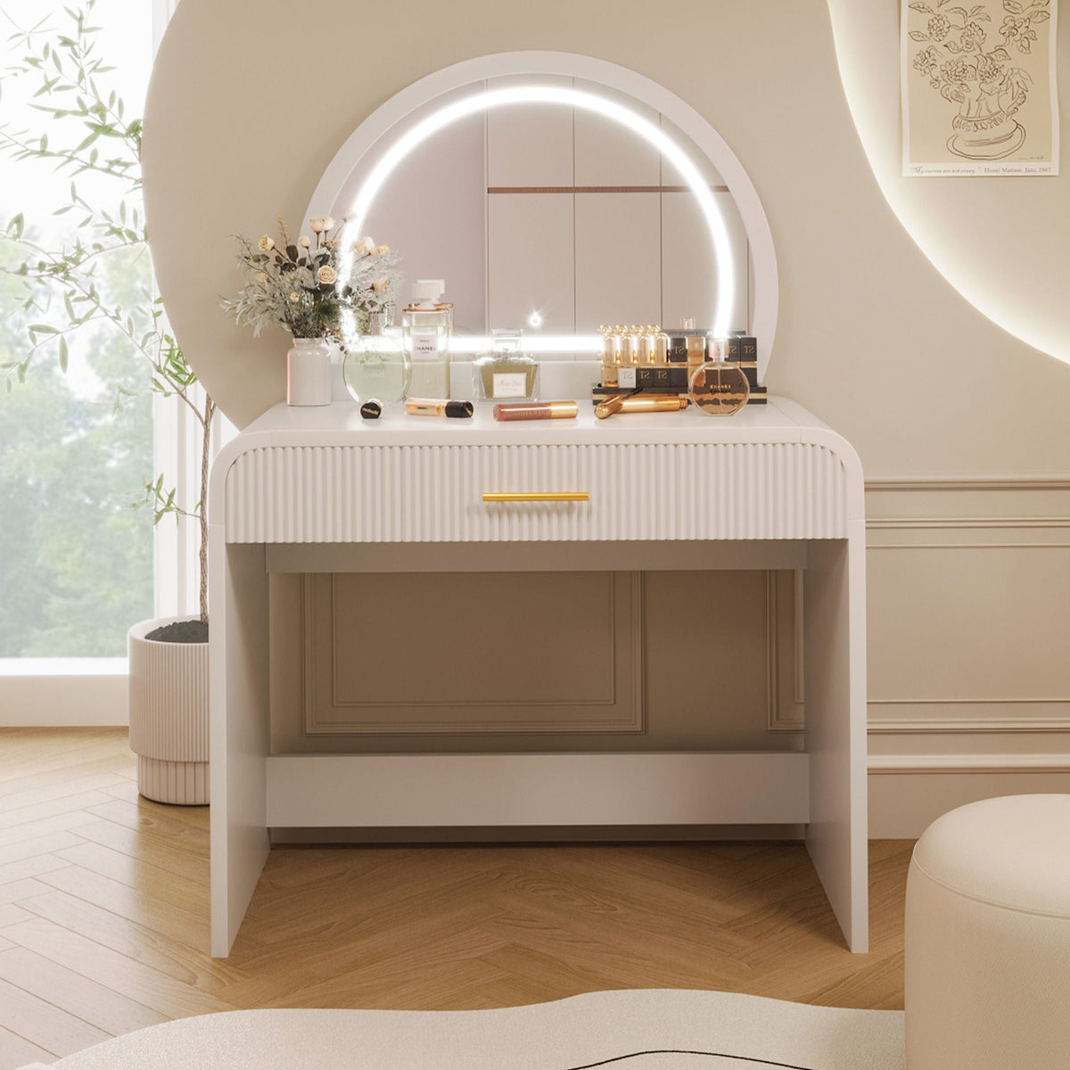 Makeup Vanity Table With Mirror Touch Screen Lighted Mirror