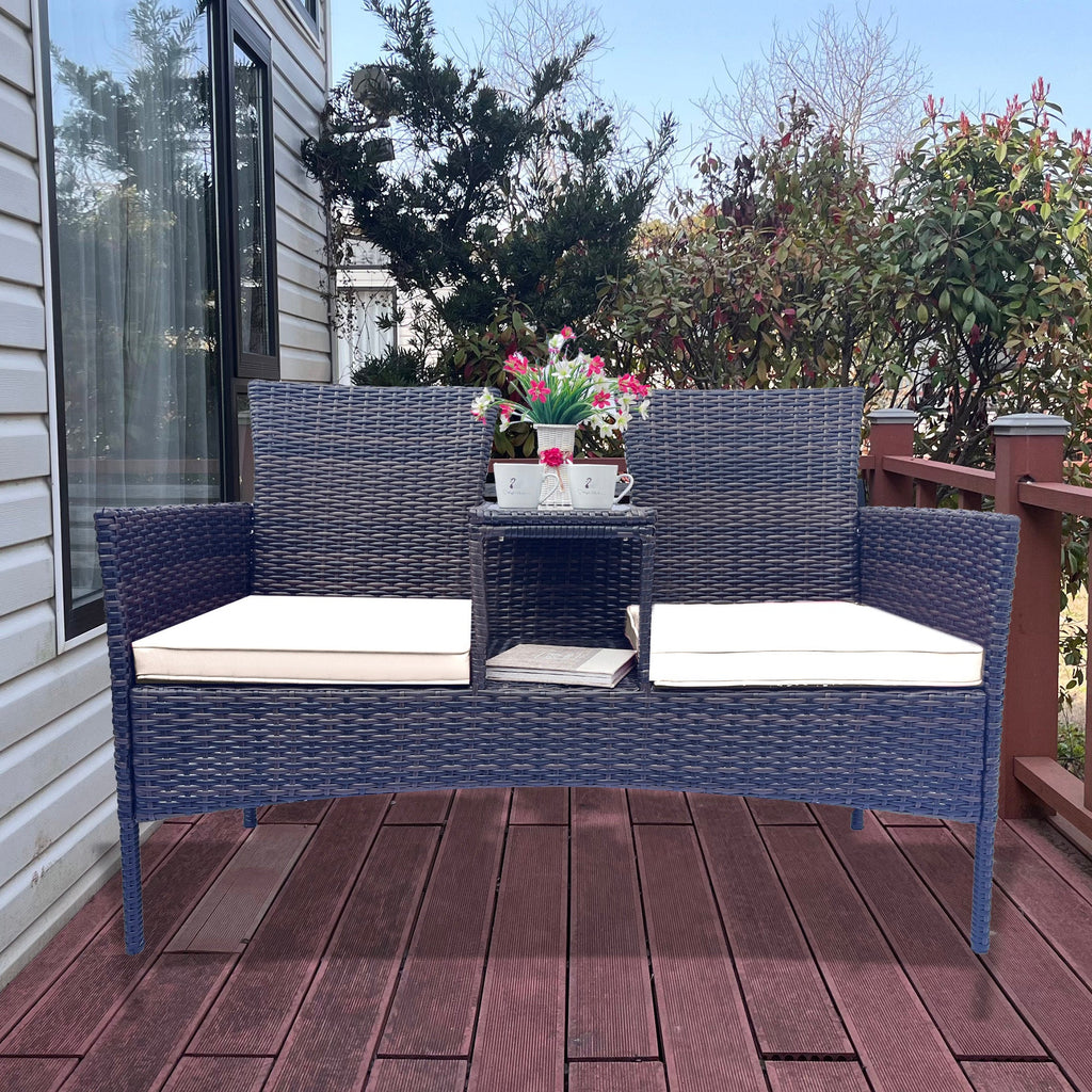 Wicker Patio Set Outdoor Set with Removable Cushions & Table