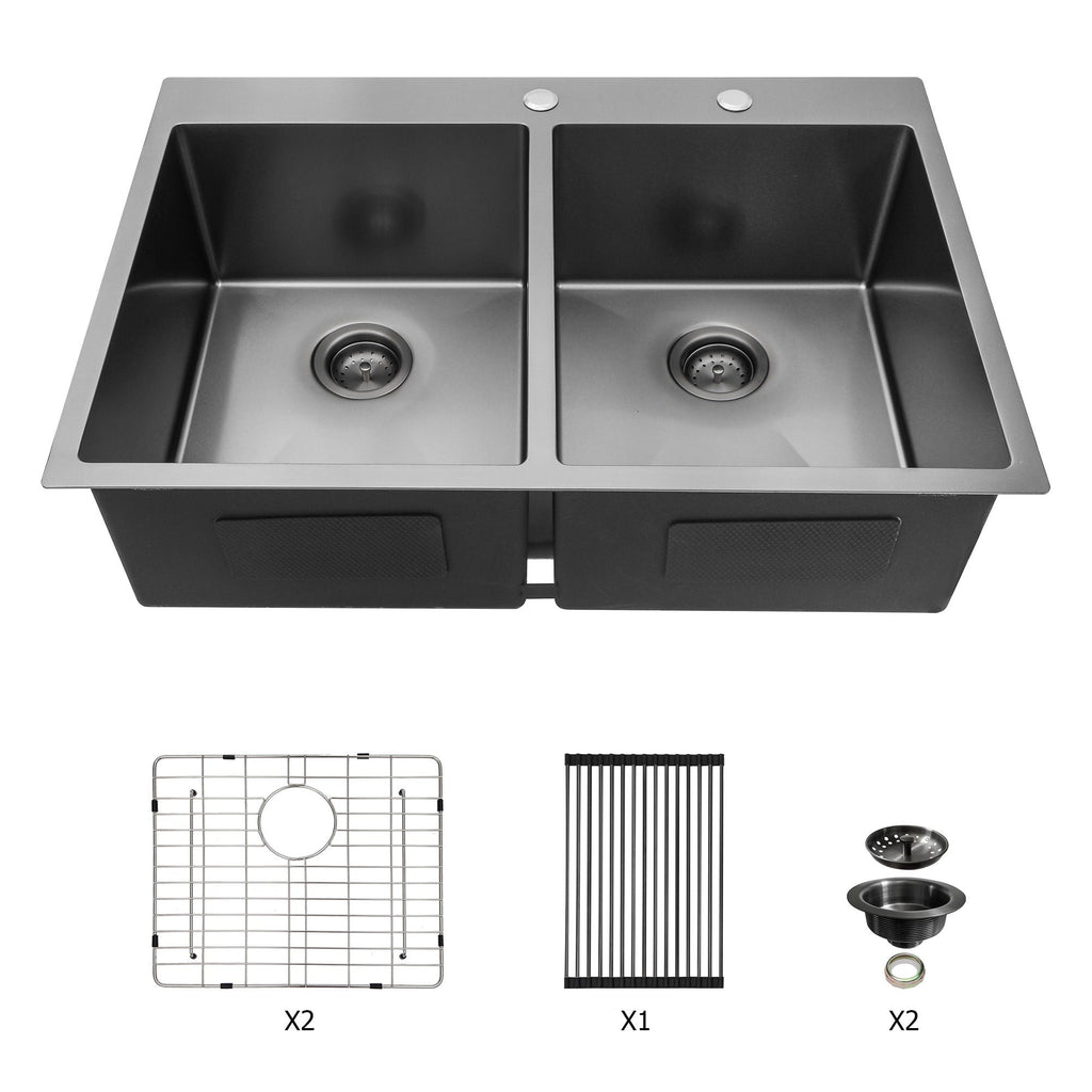 Double Bowl Drop In Kitchen Sink 33" X 22" With 16 Gauge Stainless