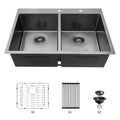 Double Bowl Drop In Kitchen Sink 33" X 22" With 16 Gauge Stainless