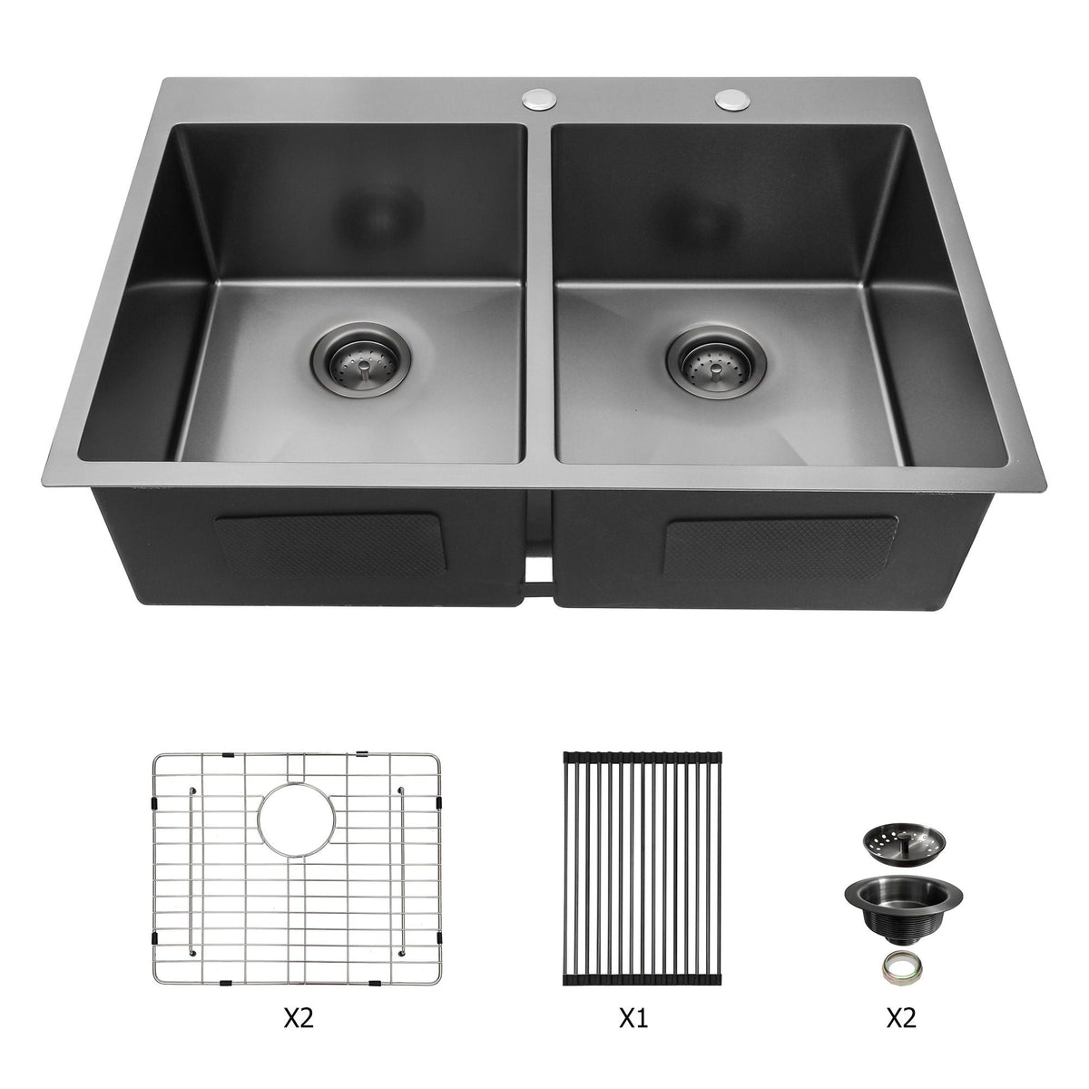 Double Bowl Drop In Kitchen Sink 33" X 22" With 16 Gauge Stainless