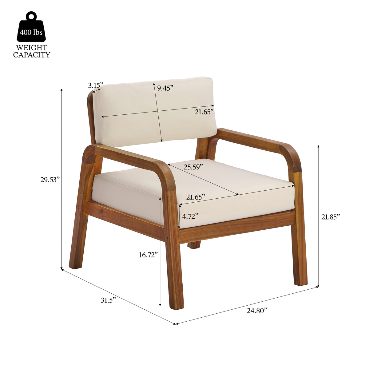Teak 4-Piece Outdoor Sofa Set with Cushions - Patio Furniture