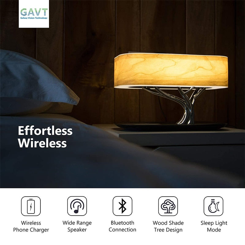 Modern LED table lamp for bedroom dimmable bluetooth Speaker phone Charger