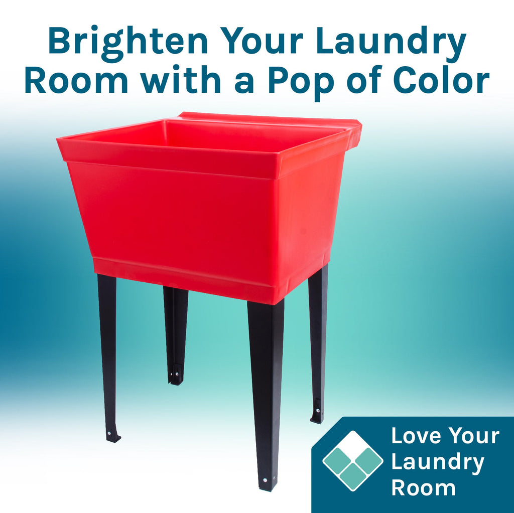 Red Utility Sink with Matte Black Finish Pull-Out Faucet