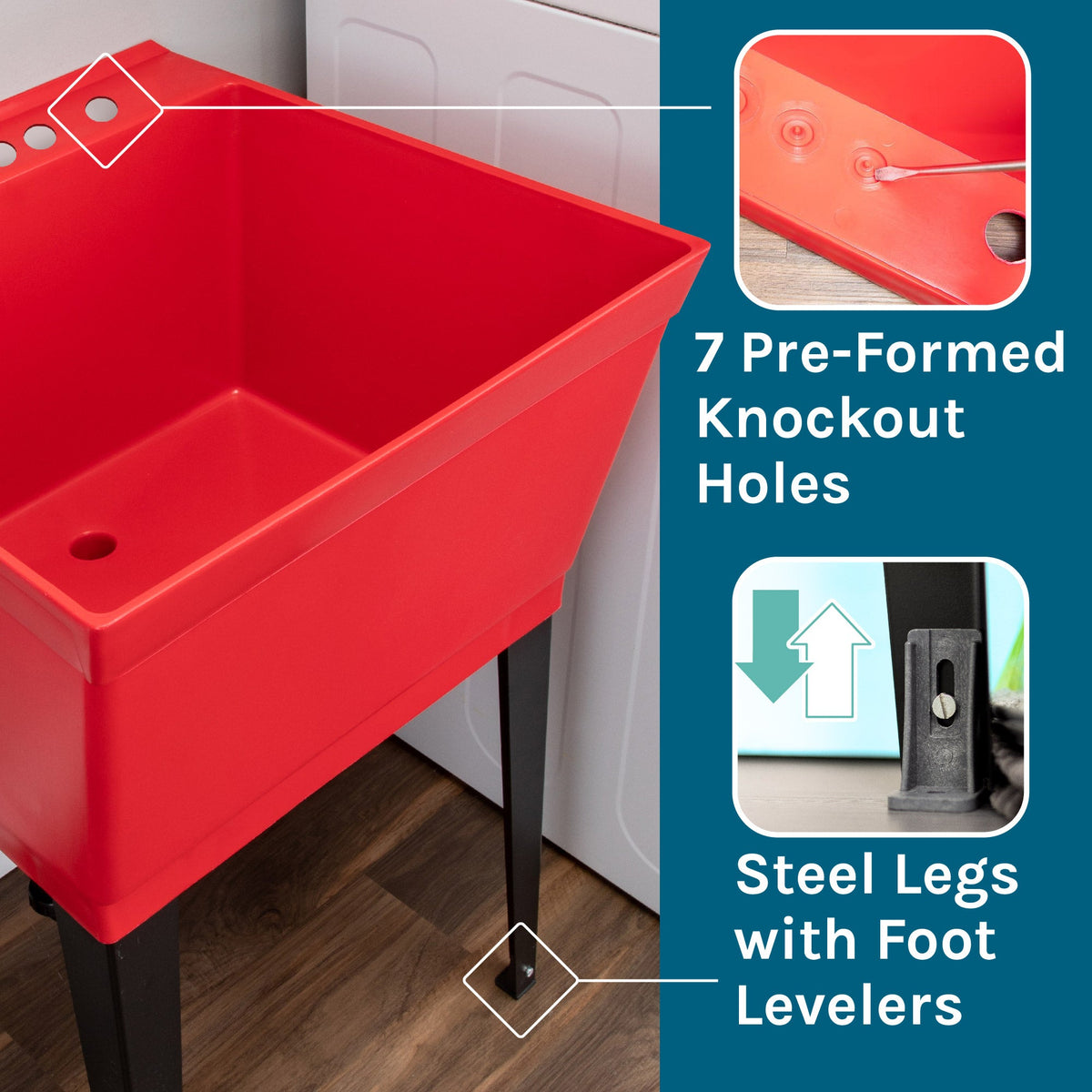 Red Utility Sink with Matte Black Finish Pull-Out Faucet