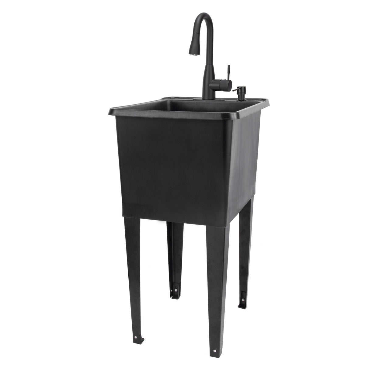 Black Utility Sink with Black Finish Low-Profile Pull-Down Faucet