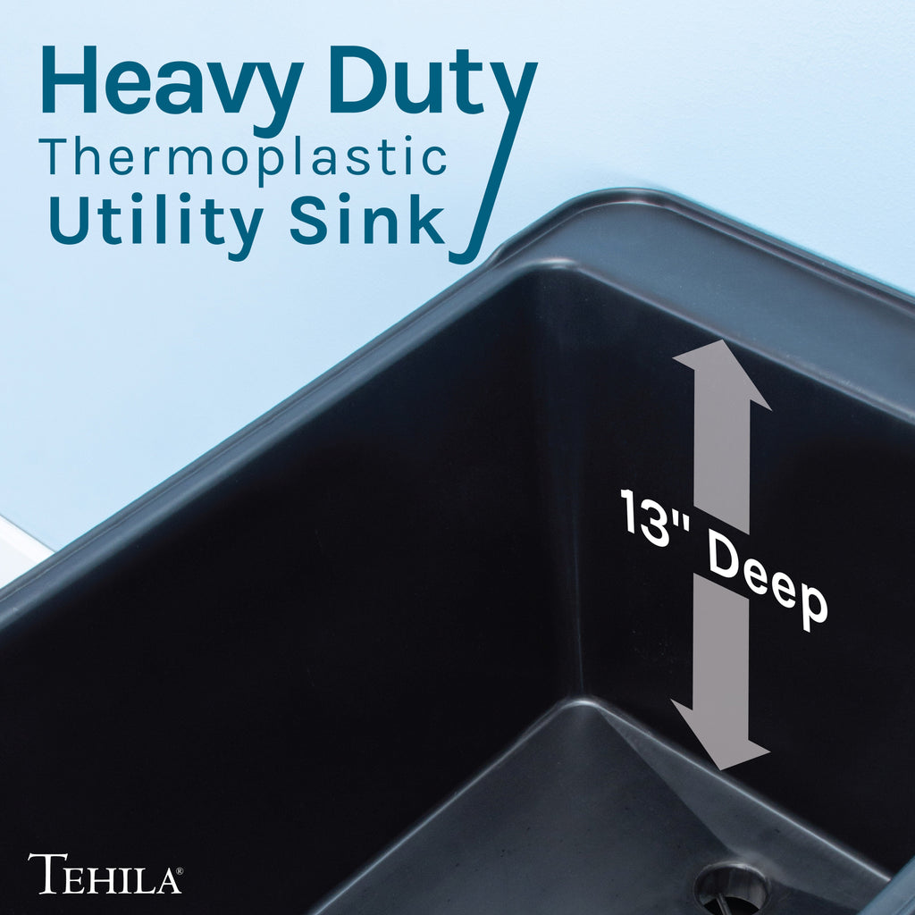 Black Utility Sink with Black Finish Low-Profile Pull-Down Faucet