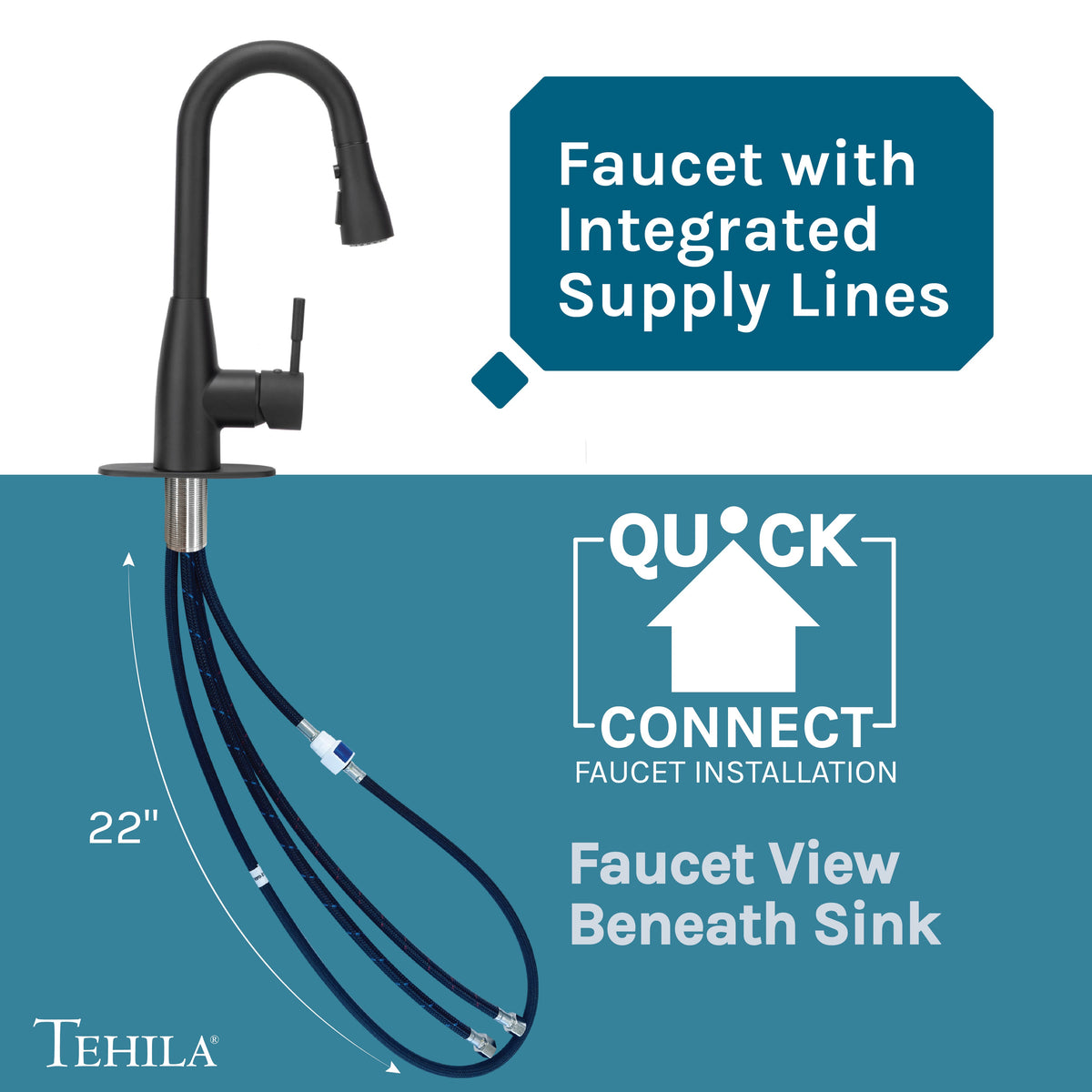 Black Utility Sink with Black Finish Low-Profile Pull-Down Faucet