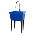 Blue Utility Sink with Black Finish High-Arc Coil Pull-Down Faucet