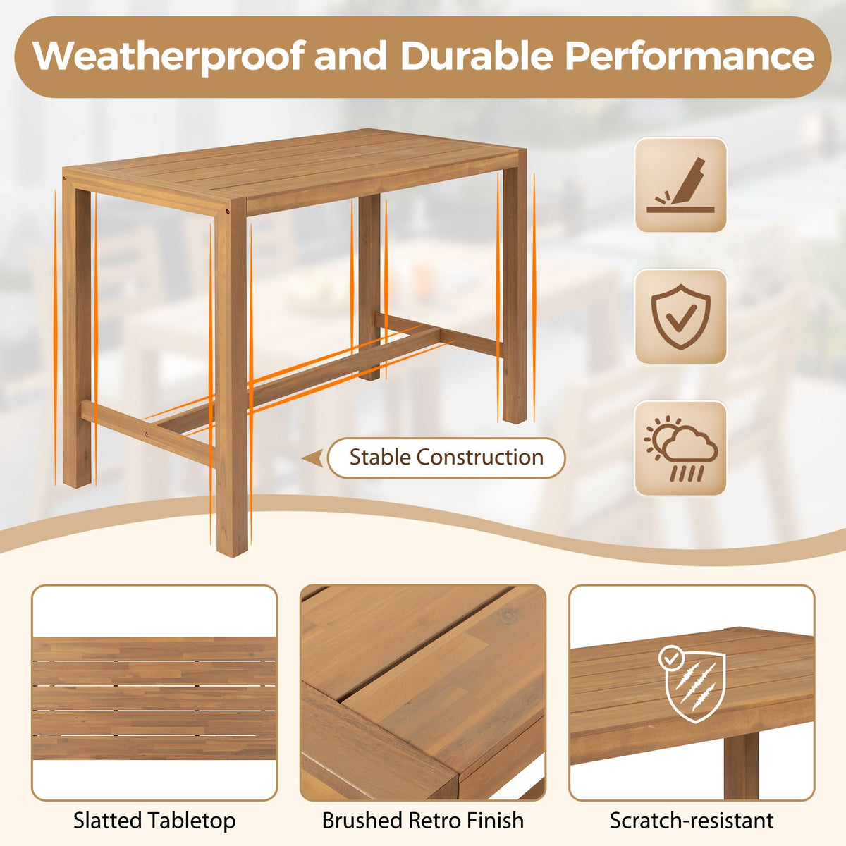 Patio Bar Set with Ergonomic Chairs - Light Brown or Dark Brown