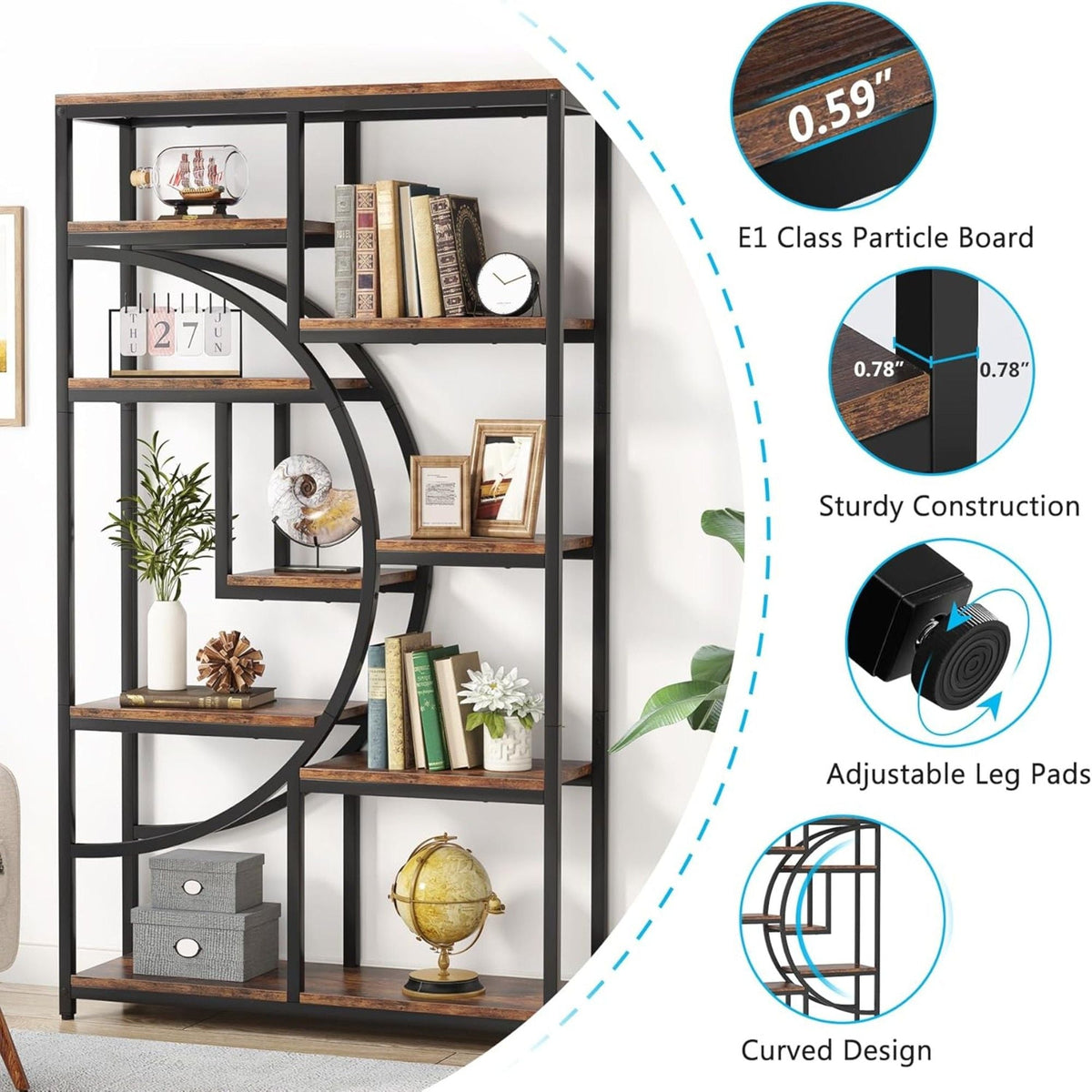 5 Tier Corner Etagere Bookshelf With 9 Open Shelves Storage Organizer For Living Room