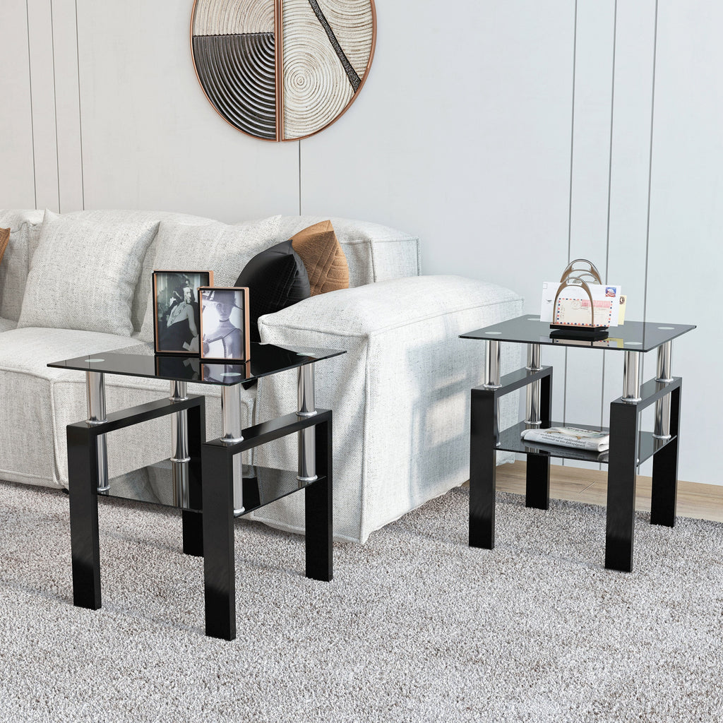 Set of 2, Modern Tempered Glass Tea Table, Coffee Table
