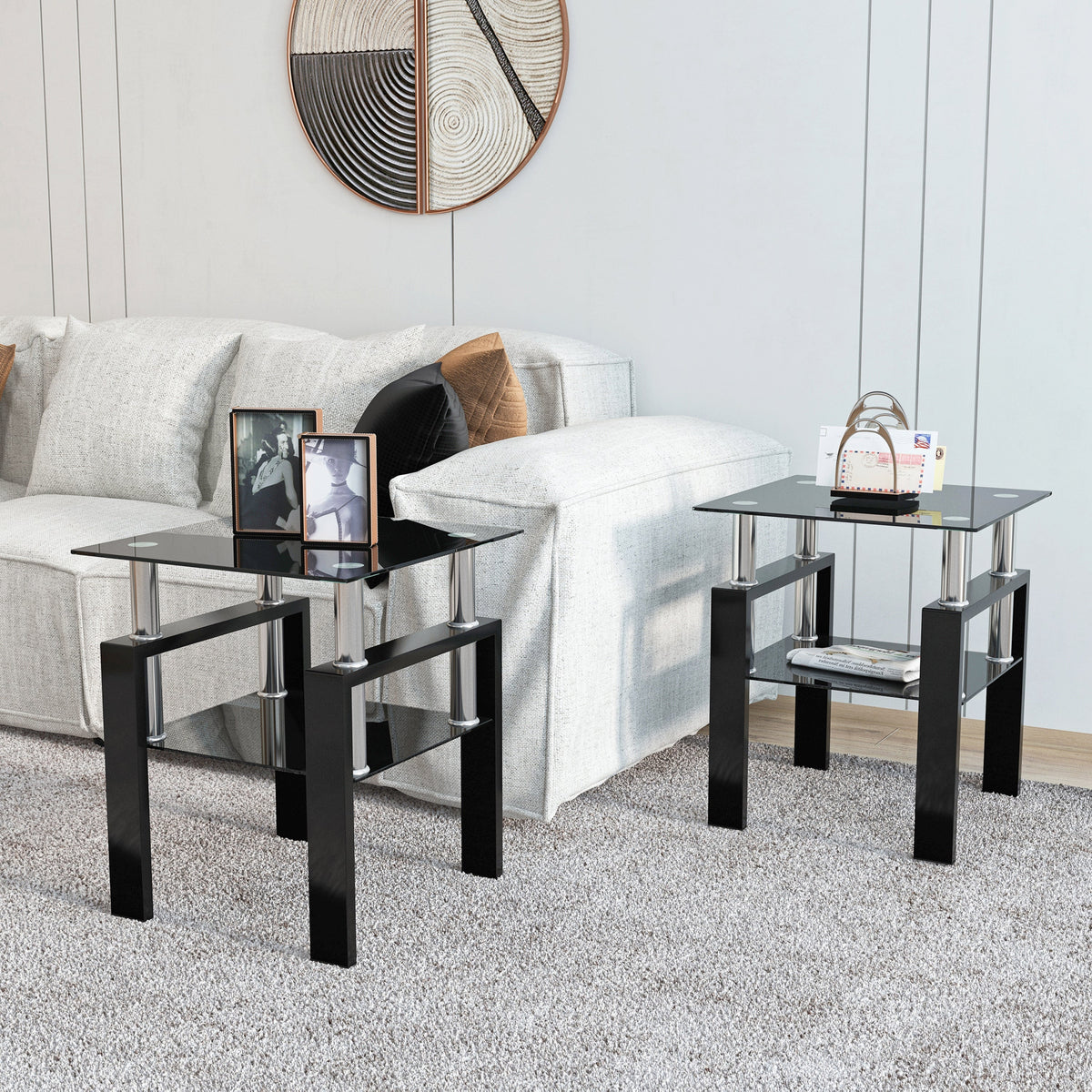 Set of 2, Modern Tempered Glass Tea Table, Coffee Table
