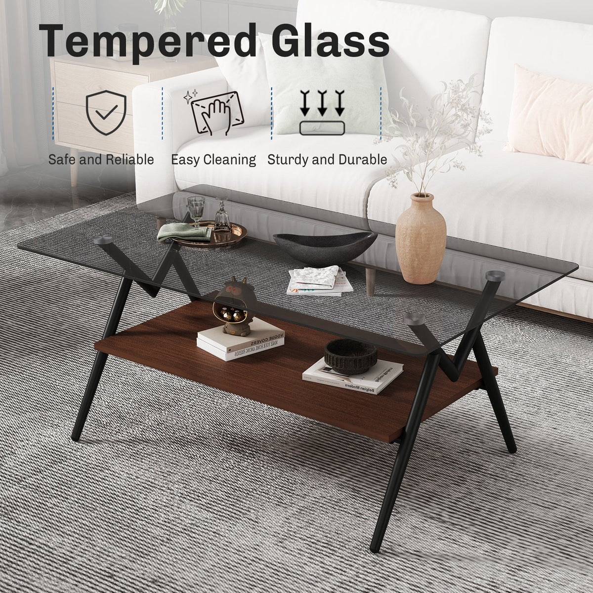 Rectangle Coffee Table with Tempered Glass top