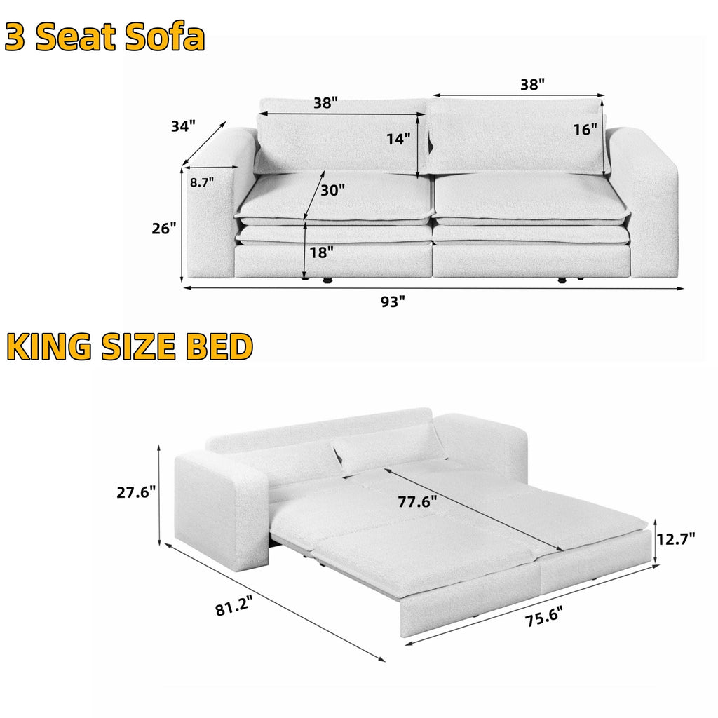 King Size Sleeper Pull Out Sofa Bed, 3 In 1 Convertible Chaise Lounge With 2 Pillows