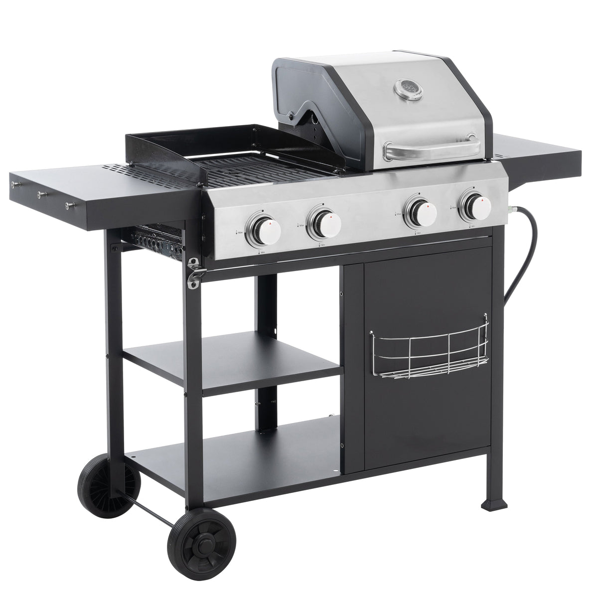 2+2 multifunctional gas barbecue grill and covered grill combination for outdoor cooking