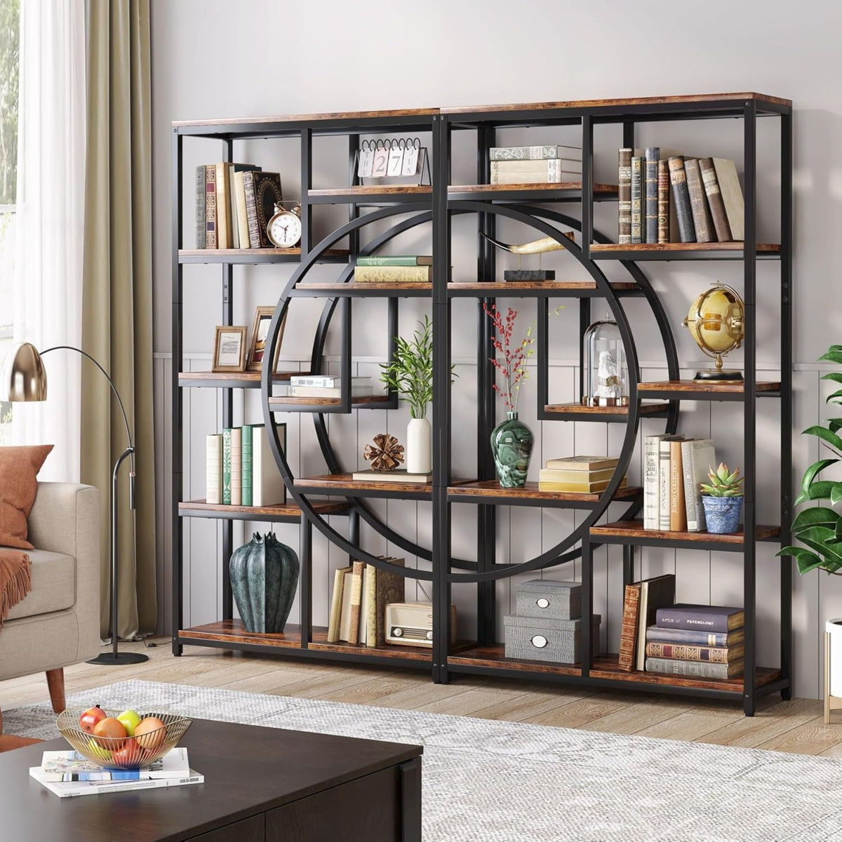 5 Tier Corner Etagere Bookshelf With 9 Open Shelves Storage Organizer For Living Room