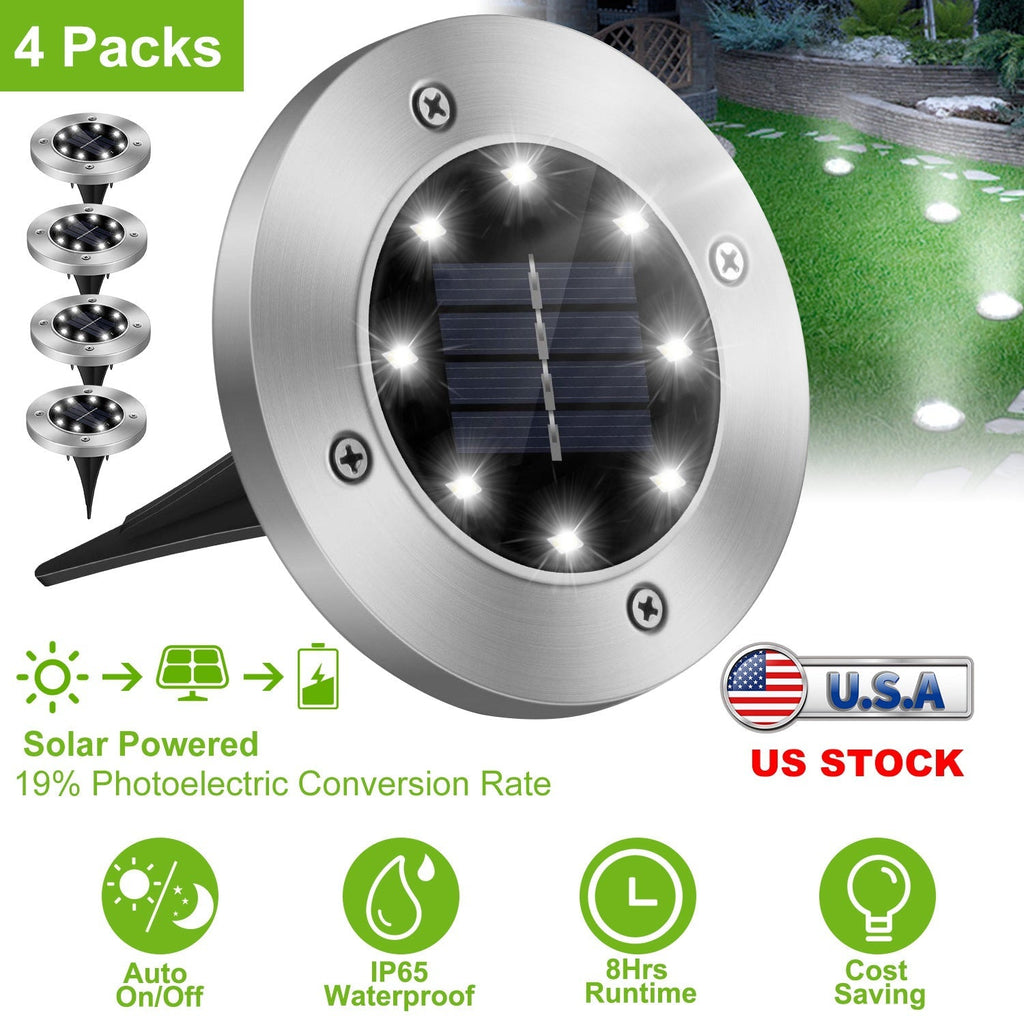 4Pcs Solar Powered Light Outdoor Waterproof Buried In-Ground Lamp Decorative Path, Deck