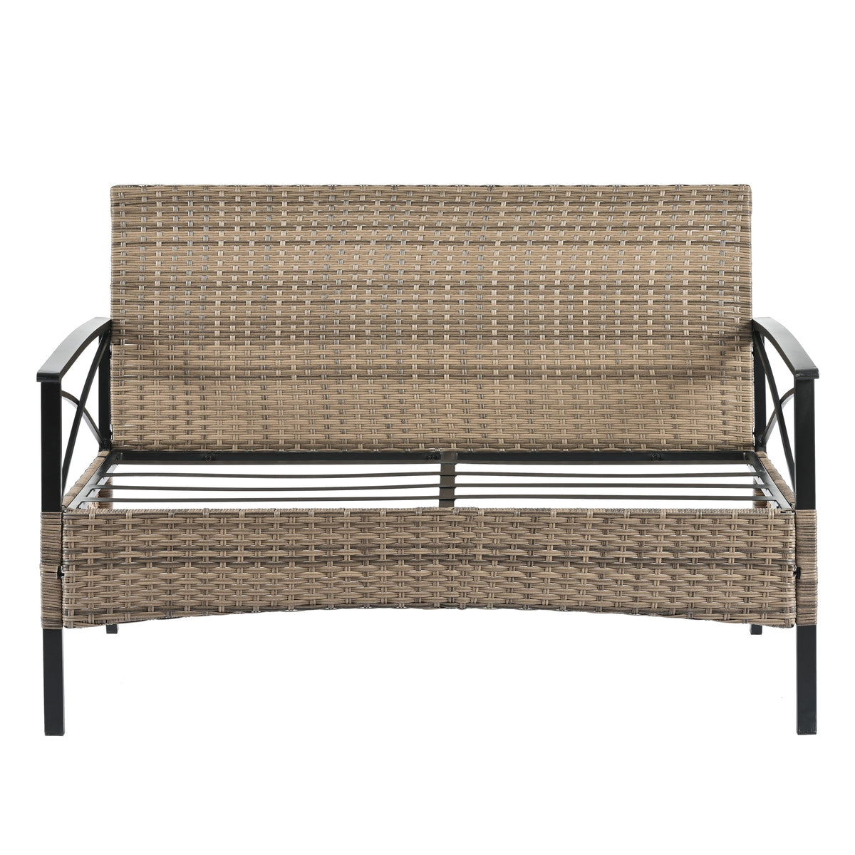 Patio Furniture, Four Set Wicker Furniture With Black Metal Table