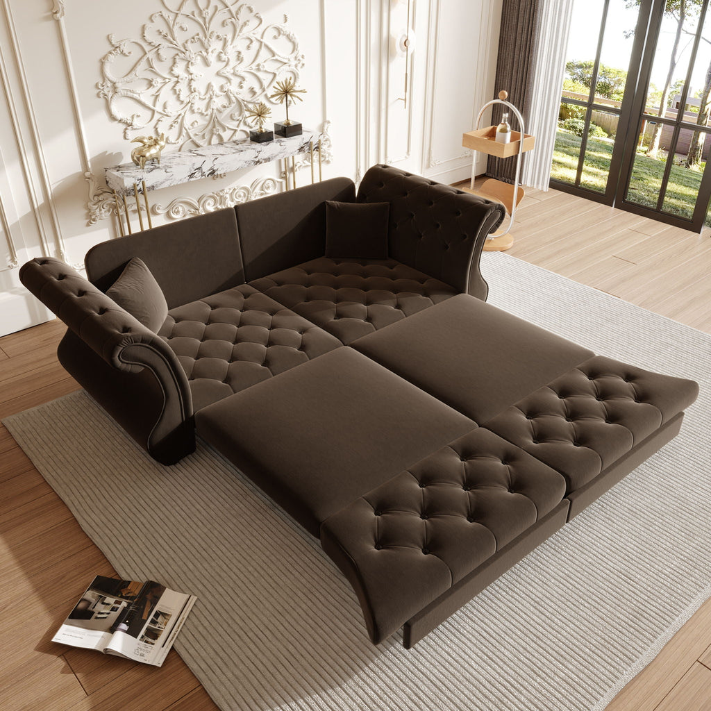 Oversized Chesterfield Pull Out Sofa Bed with Flower Tufting