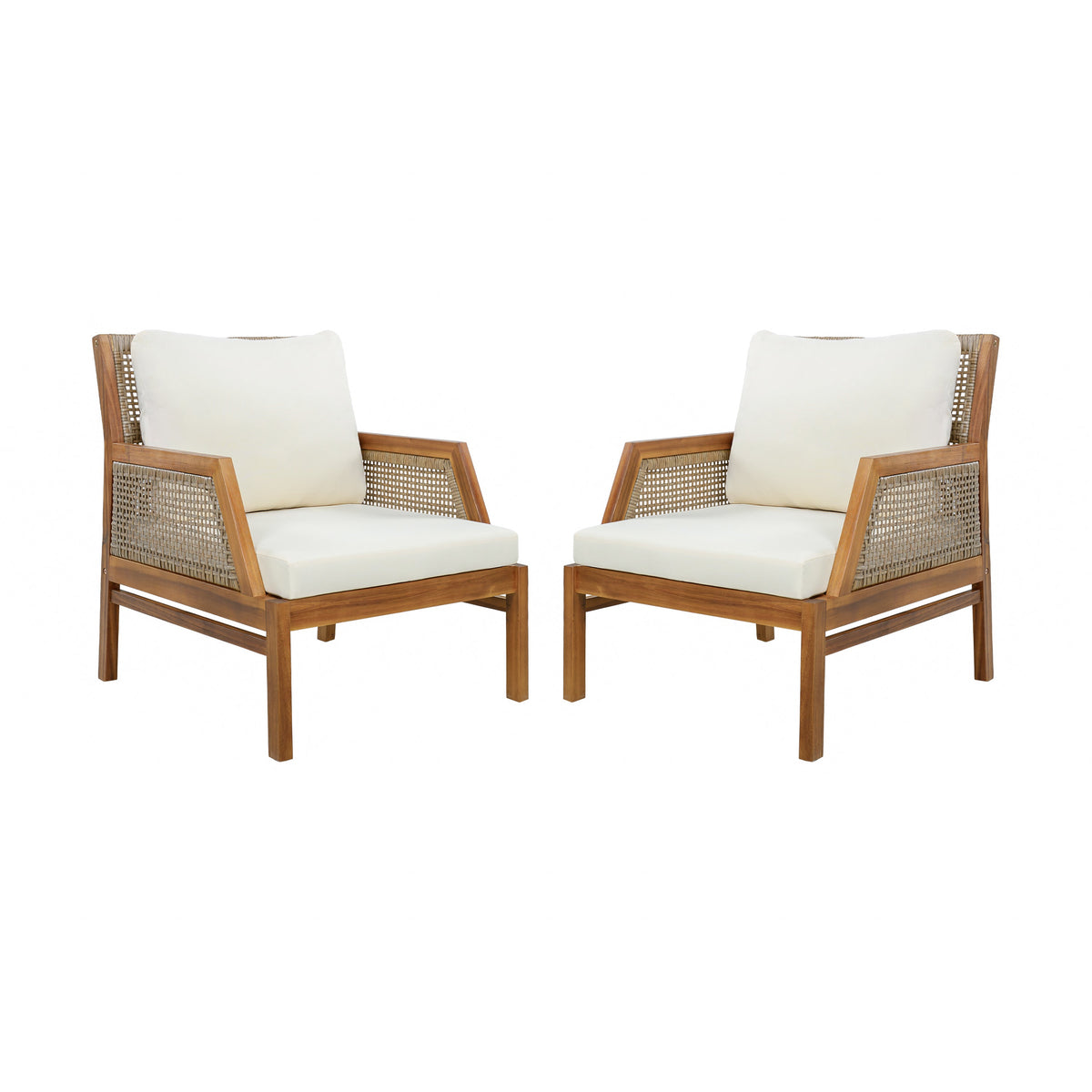 2 Piece Acacia Wood Patio Furniture Club Chair Set