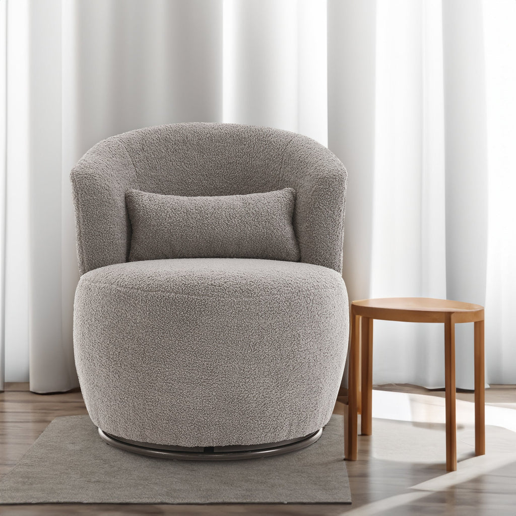 Grey Plush Swivel Accent Chair