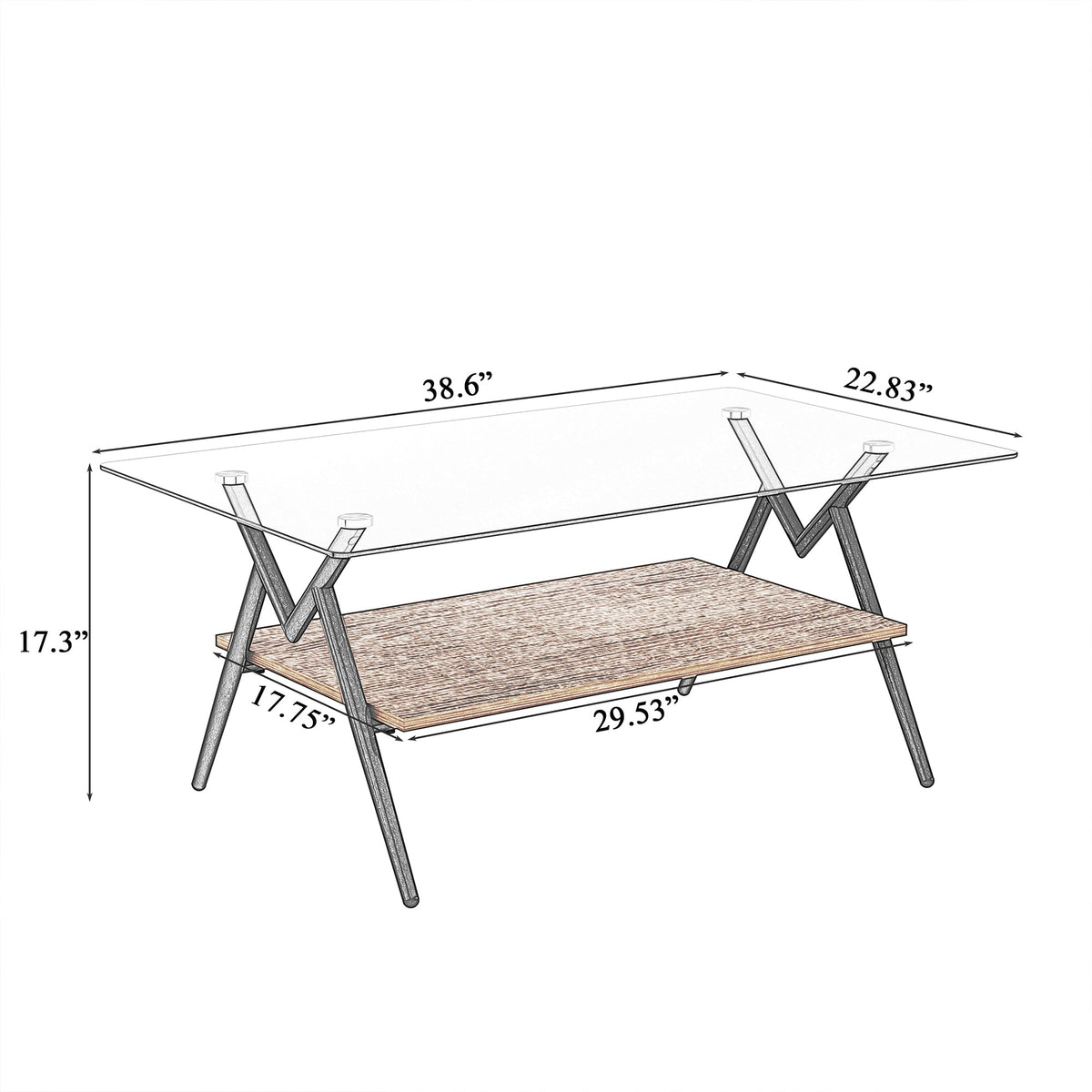 Rectangle Coffee Table with Tempered Glass top