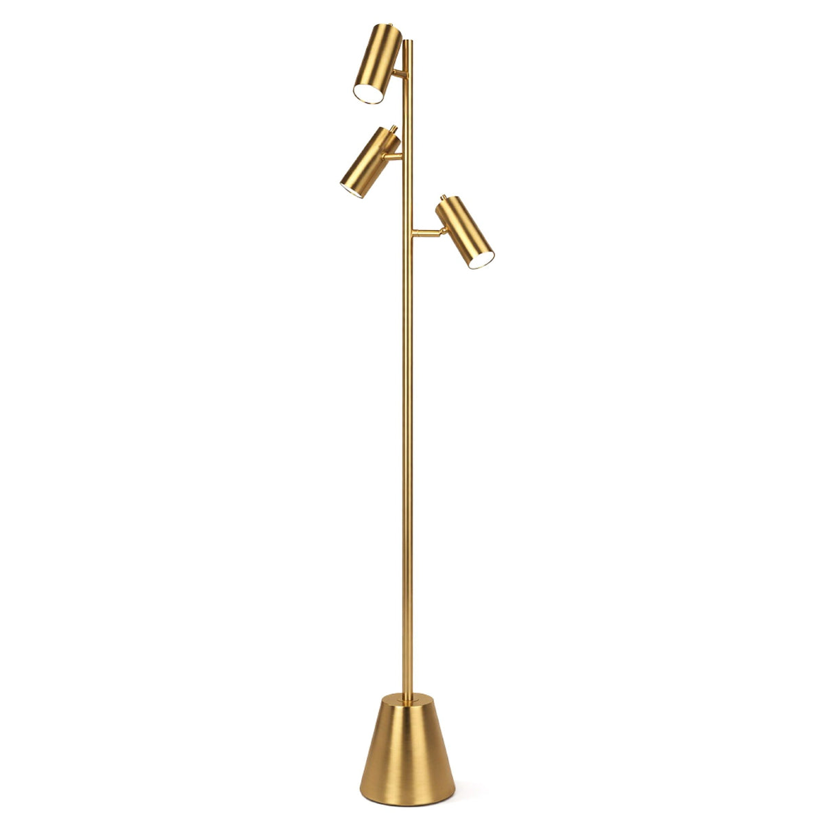 Floor Lamp With Rotary Switch Triple Spots Cone Base - Gold