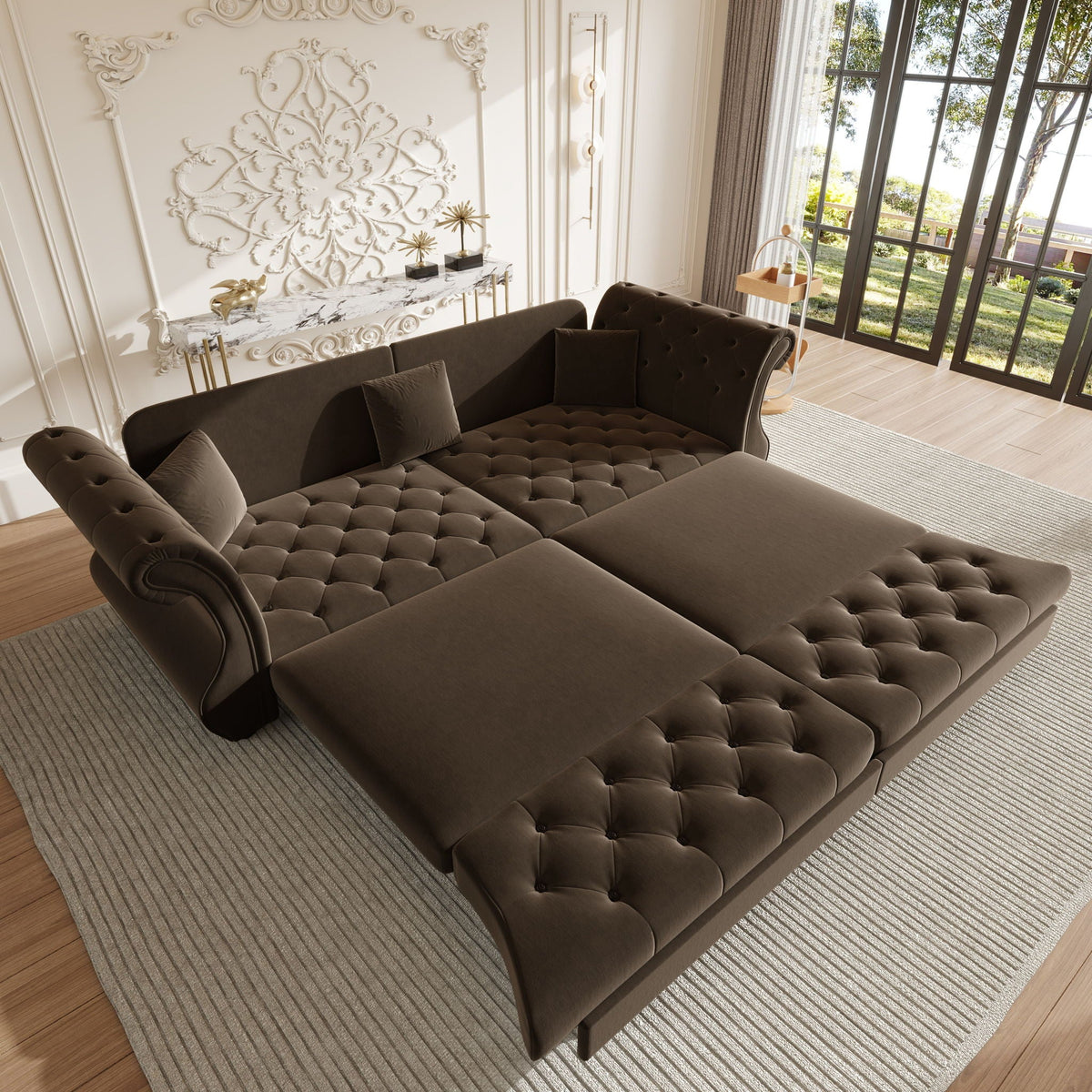 Oversized Chesterfield Pull Out Sofa Bed with Flower Tufting