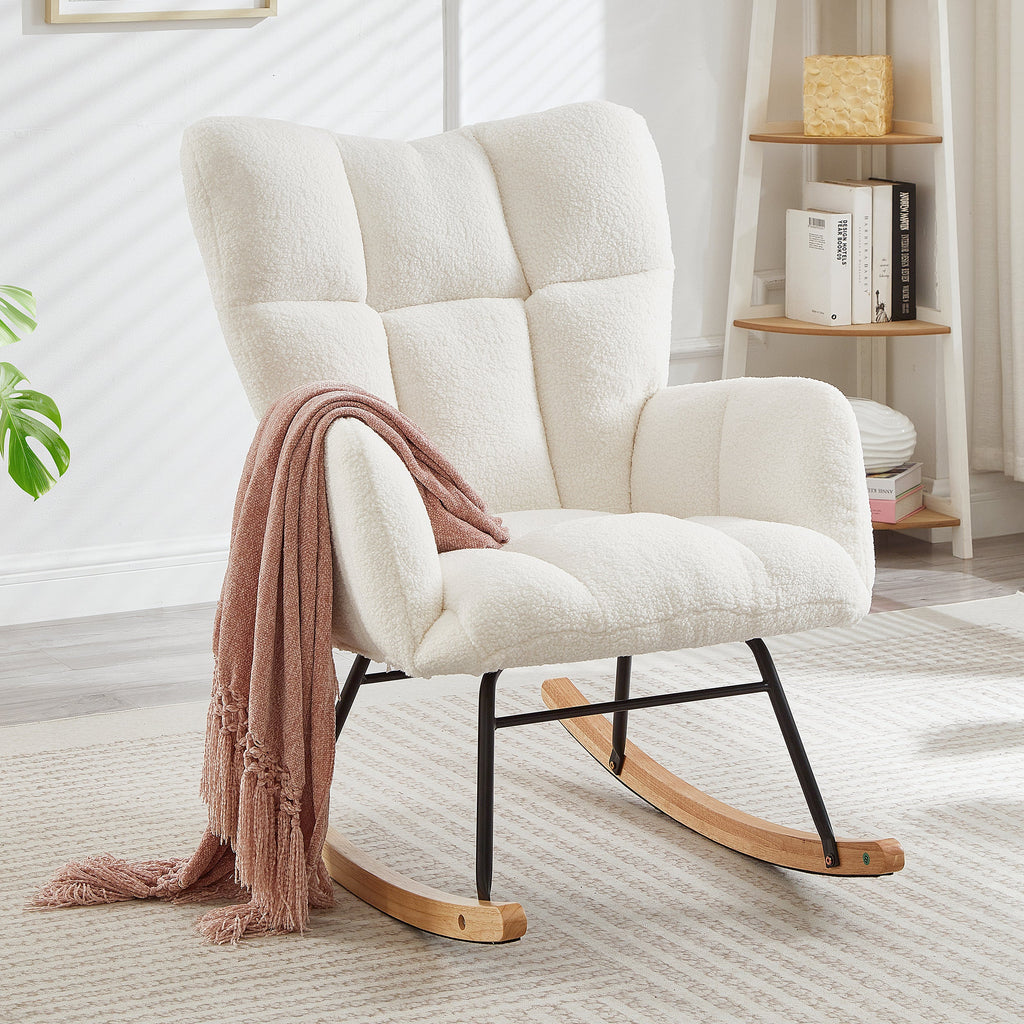 Upholstered Teddy Fabric Rocking Chair