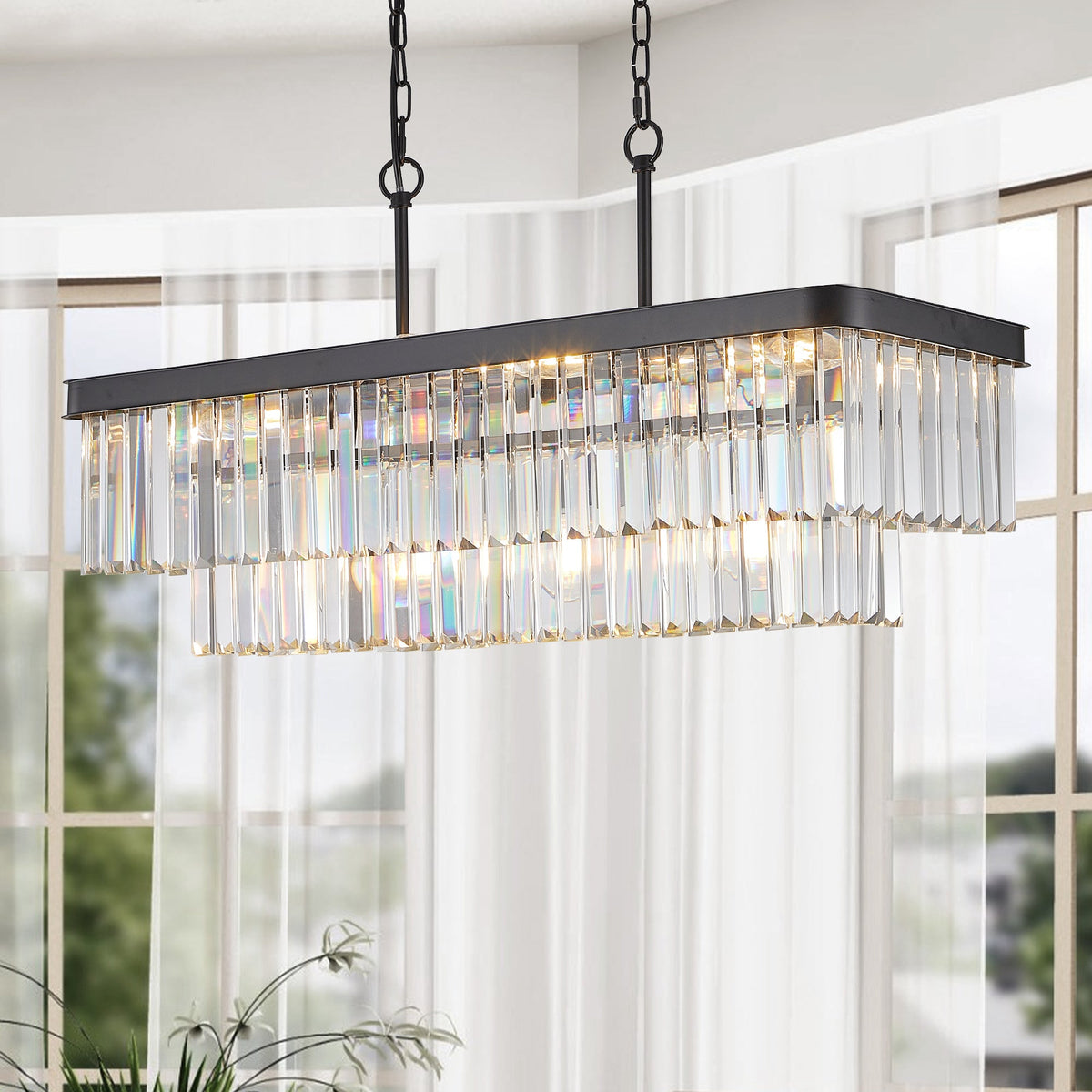 Chandeliers, Rectangular Crystal Chandelier Adjustable