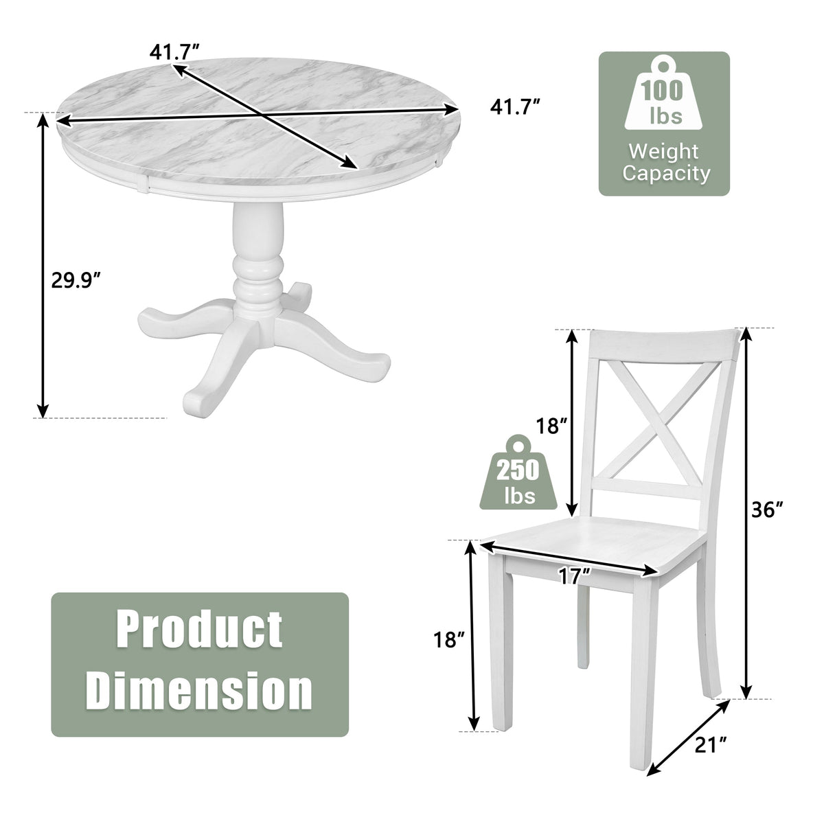 5 Pieces Dining Table and Chairs Set for 4