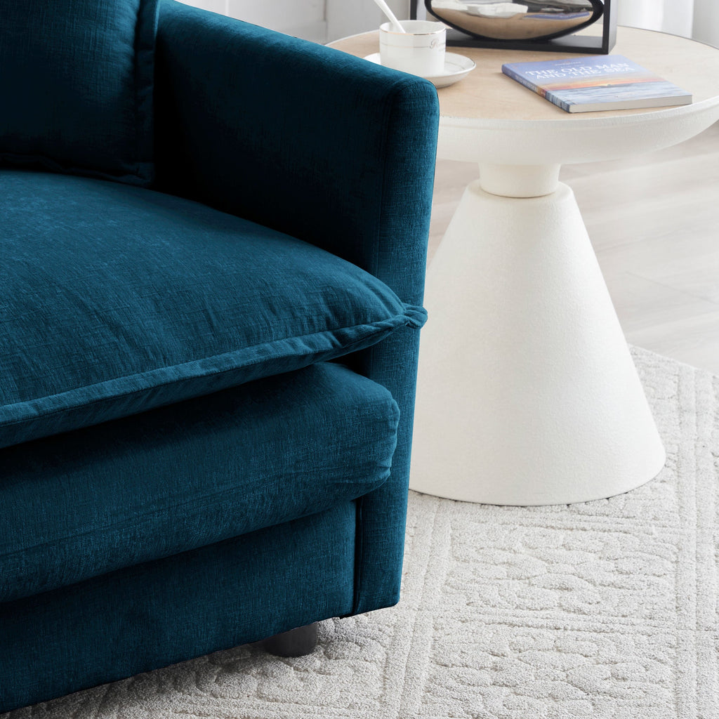 Modern Fabric Loveseat, Large Size Deep 2-Seat Sofa with 4 Pillows ,Blue Chenille