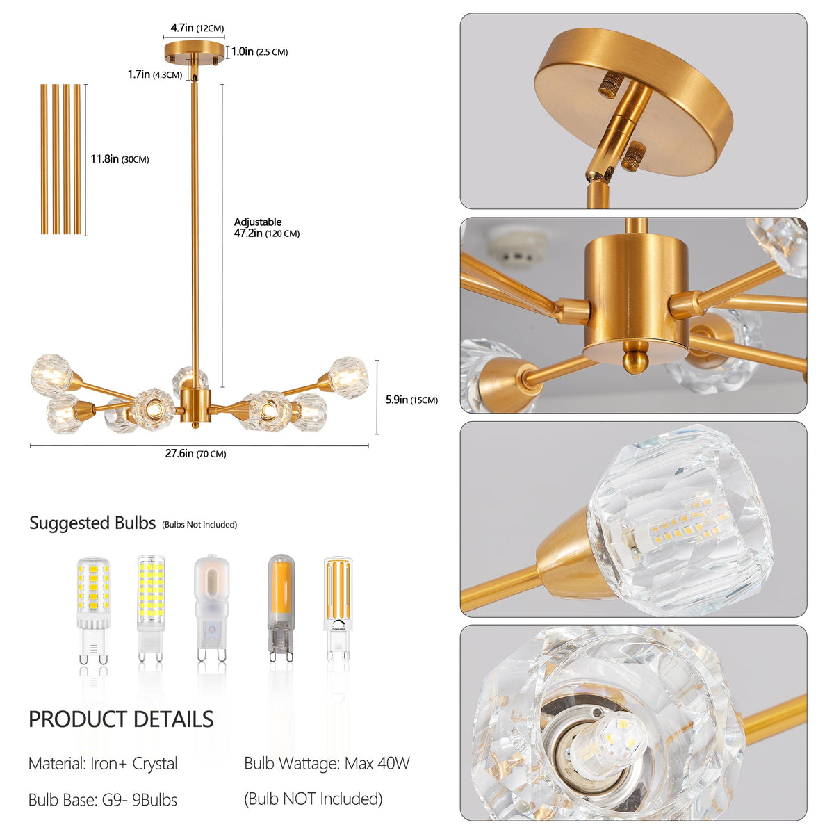 Modern Chandeliers, 9 Lights Golden Chandelier