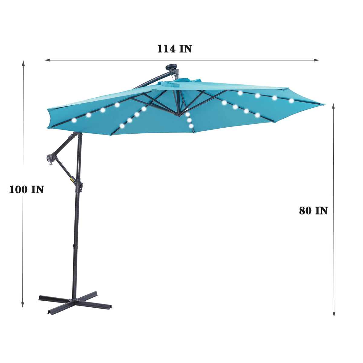 10 FT Solar LED Patio Outdoor Umbrella Hanging Cantilever Umbrella Offset Umbrella