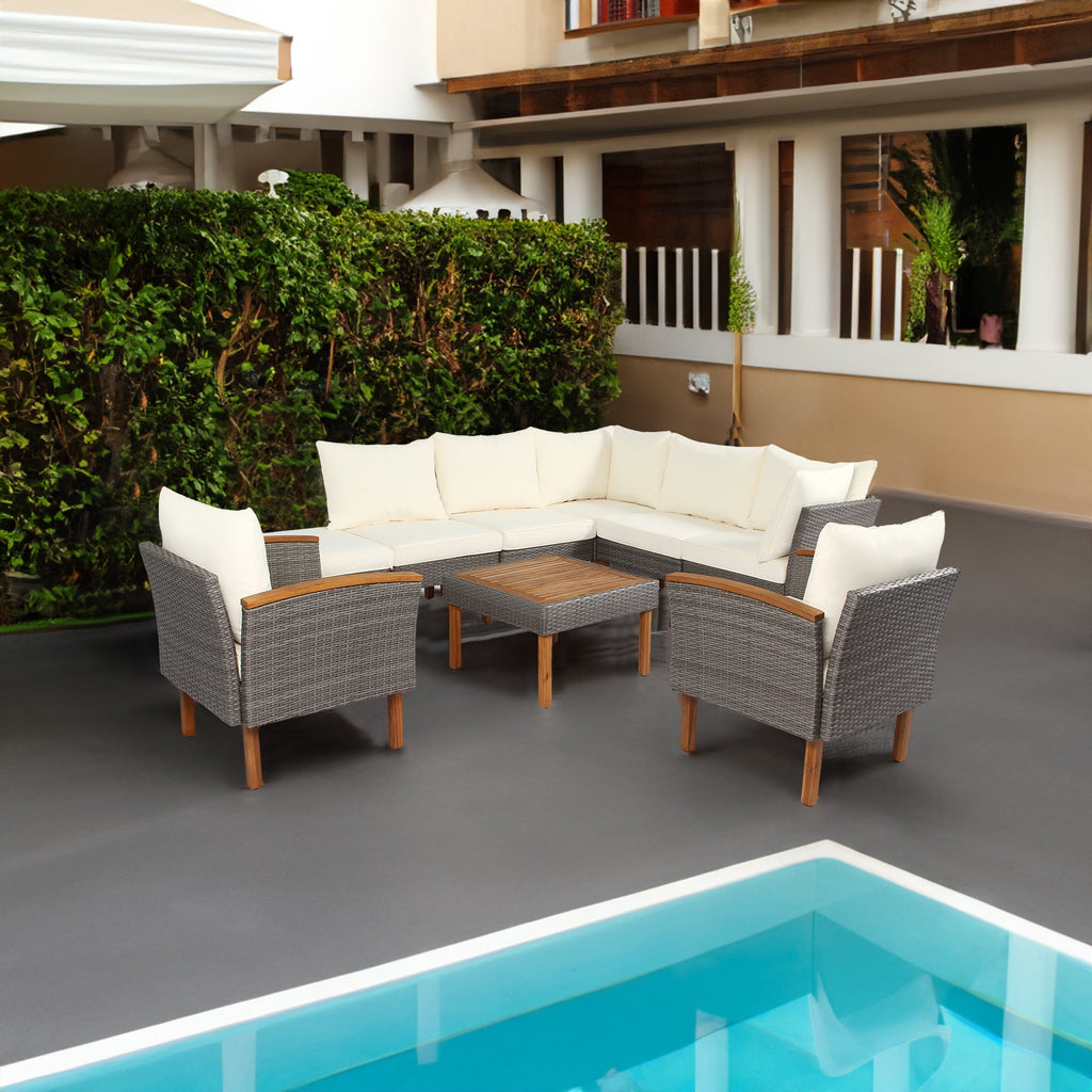 9-piece Patio rattan sofa set, coffee table washable cushions - beige