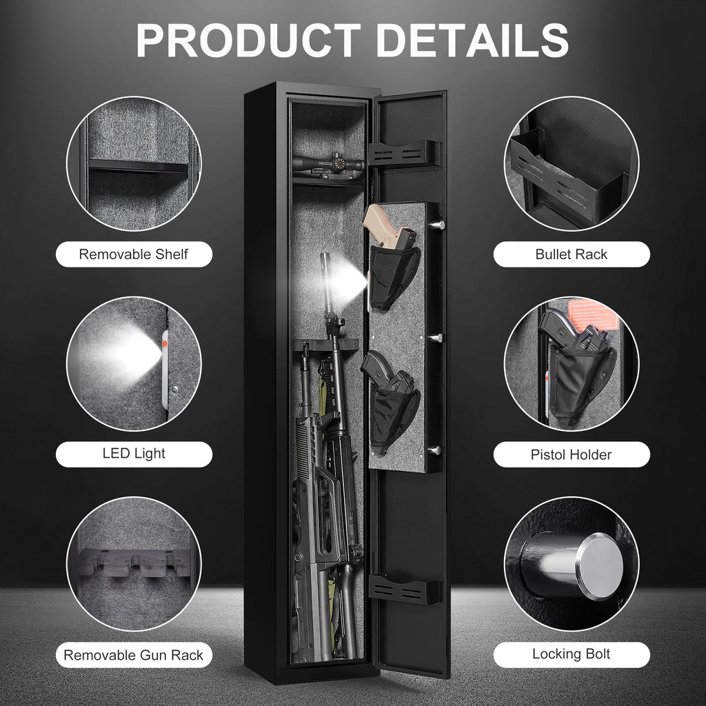 5 gun safes with 3 pistol pockets, quick access biometric adjustable heavy-duty gun rack