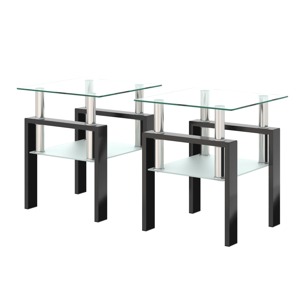 Set of 2, Modern Tempered Glass Tea Table Coffee Table End Table