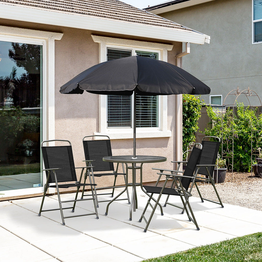 Patio Dining Set With Table Umbrella, Folding Chairs And Dining Table