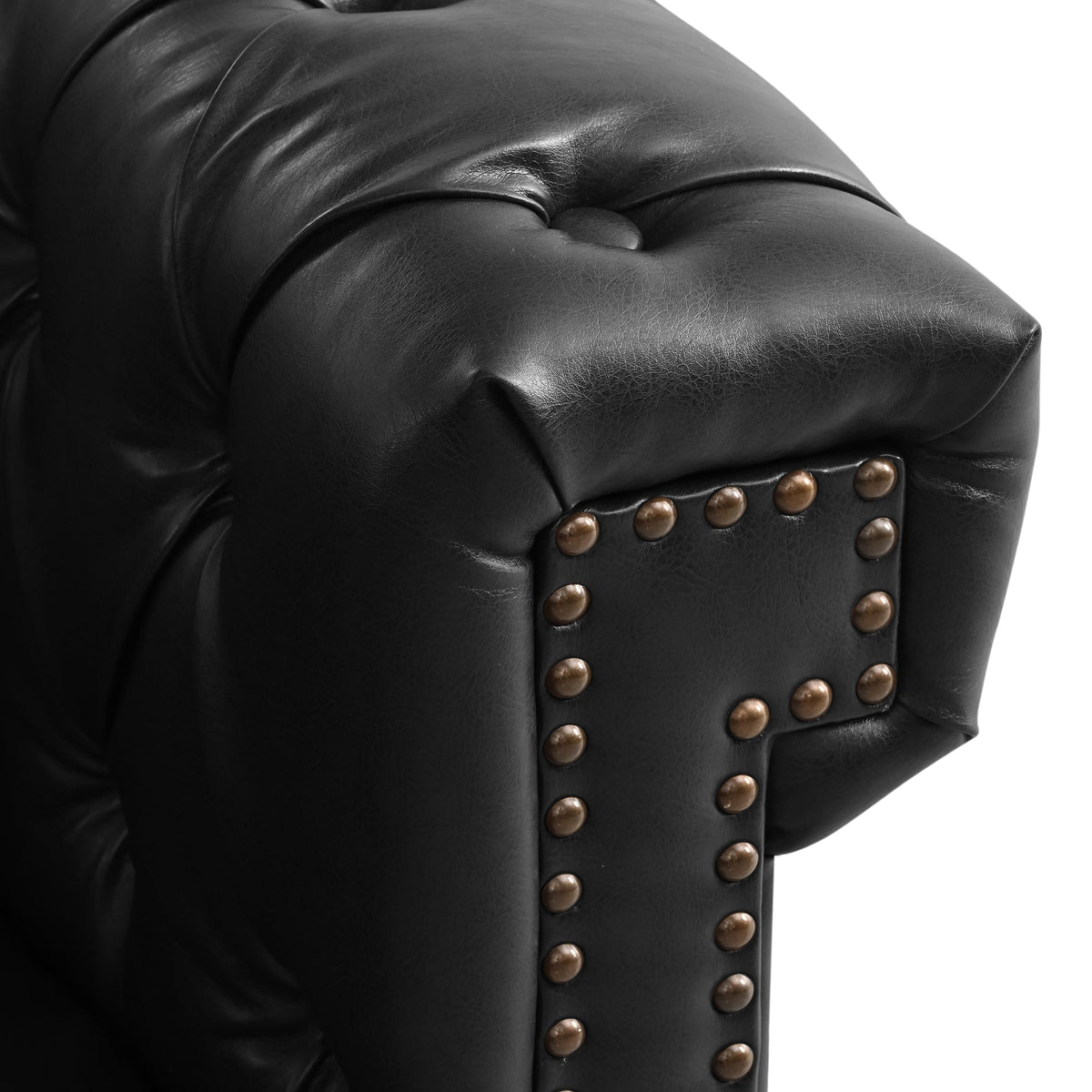 L Shaped Reversible Modern Chesterfield Sofa with Rolled Arms and Nailheads