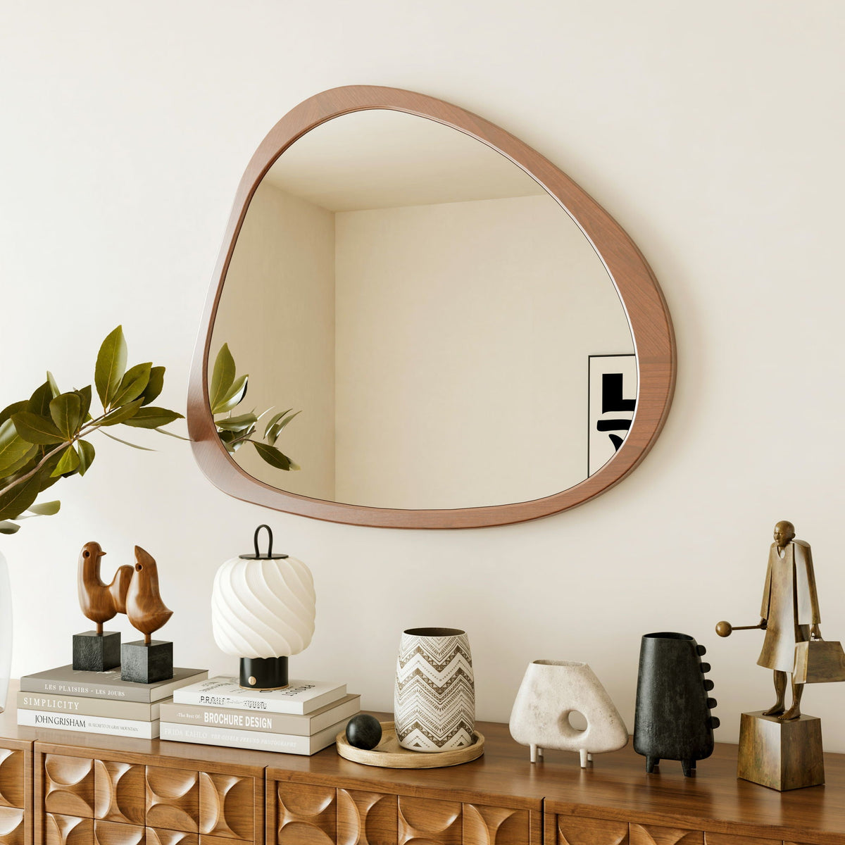 Asymmetrical Wall Mirror Wooden Framed Large Sized Dressing Mirror
